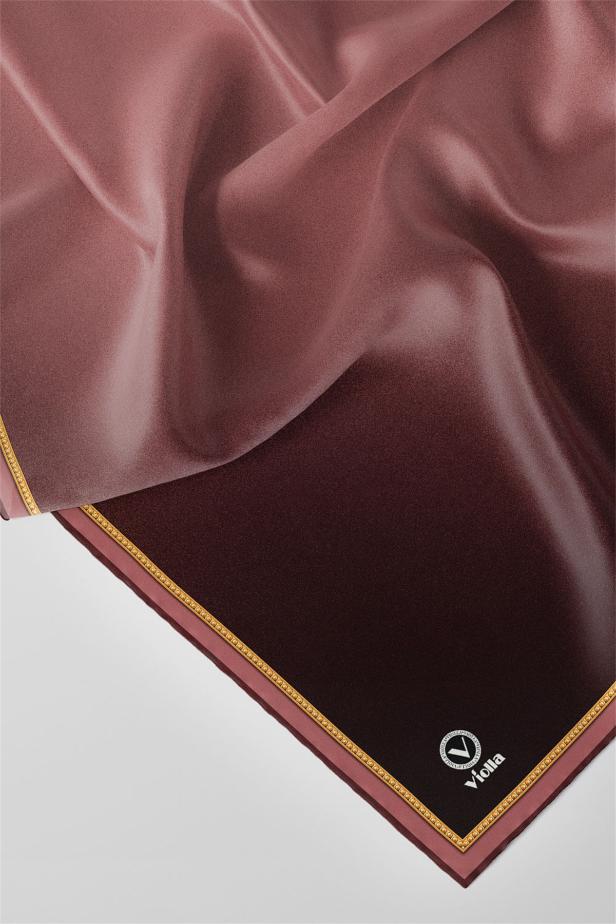 Twill Degrade Desenli Pudra Renkli 90x90 Eşarp (İpek İçermez) Kenar Dikiş Şekli El Dikişli