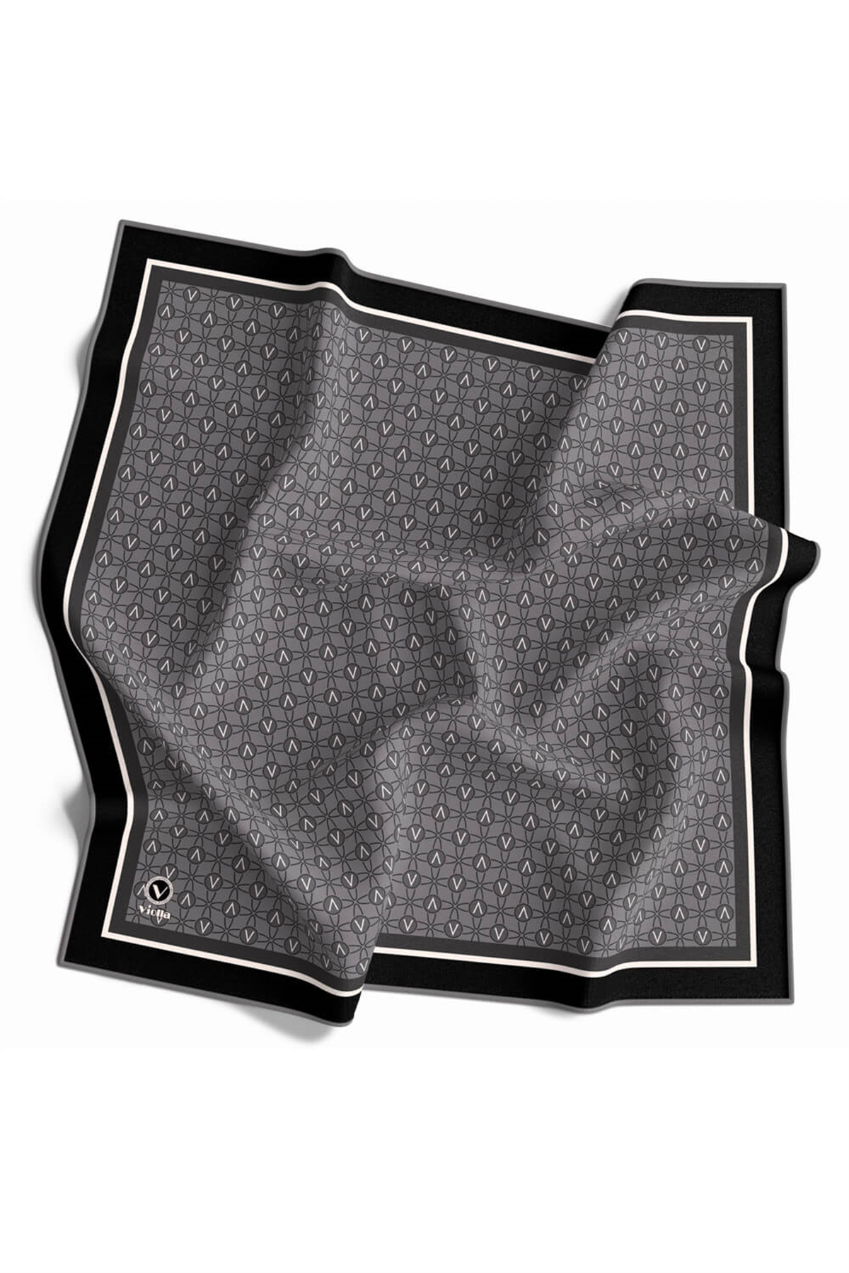 Twill V Desenli Füme Renkli 90x90 Eşarp (İpek İçermez) Dikim Şekli : El Dikişi