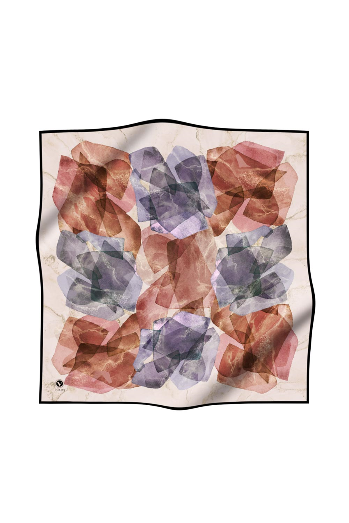Twill Mermer Efektli Geometrik Desenli Pudra - Bebe Mavisi Renkli 90x90 Eşarp (İpek İçermez) Dikim Şekli : El Dikişi