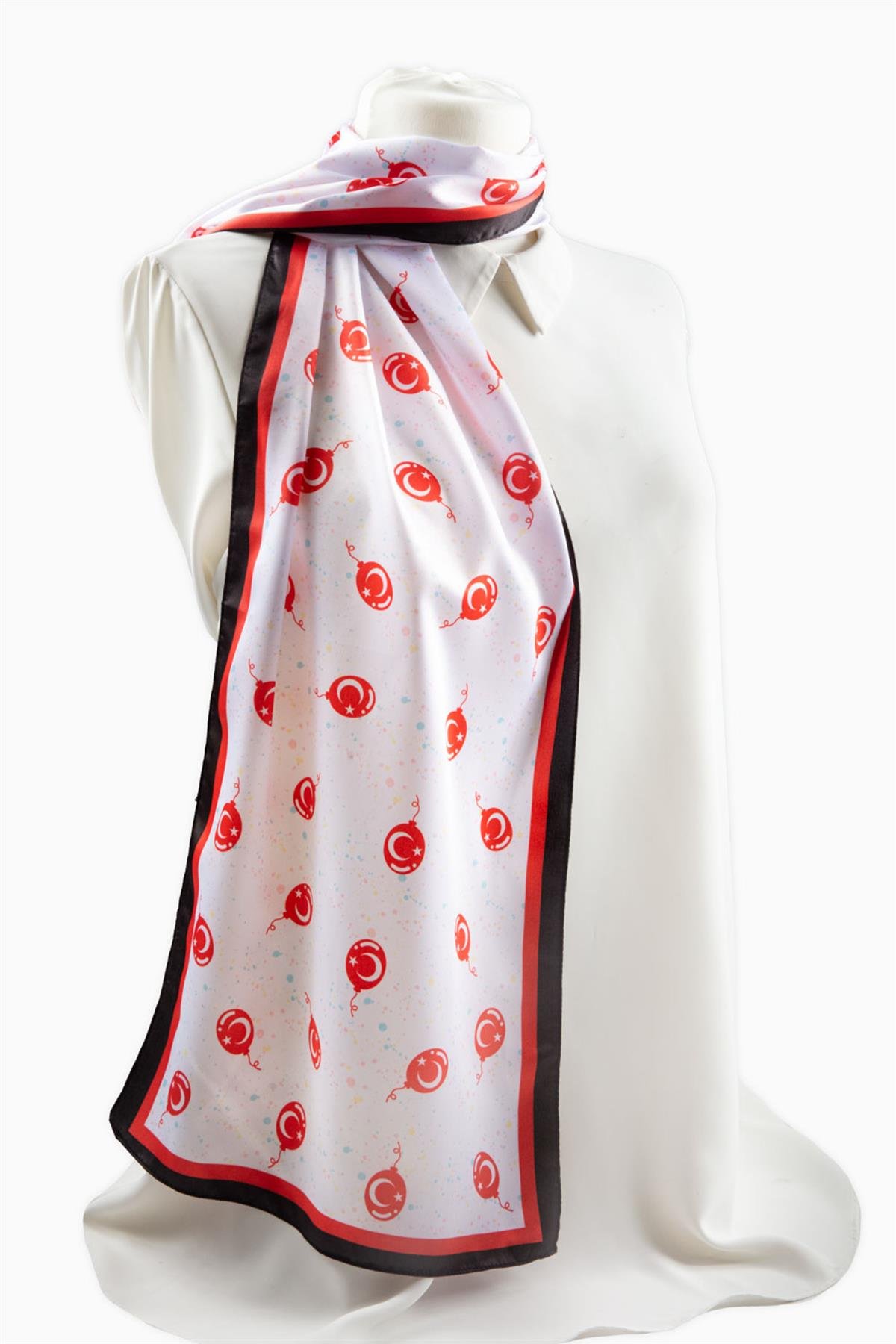 Modabutik Beyaz Ay Yıldız Desenli Fular