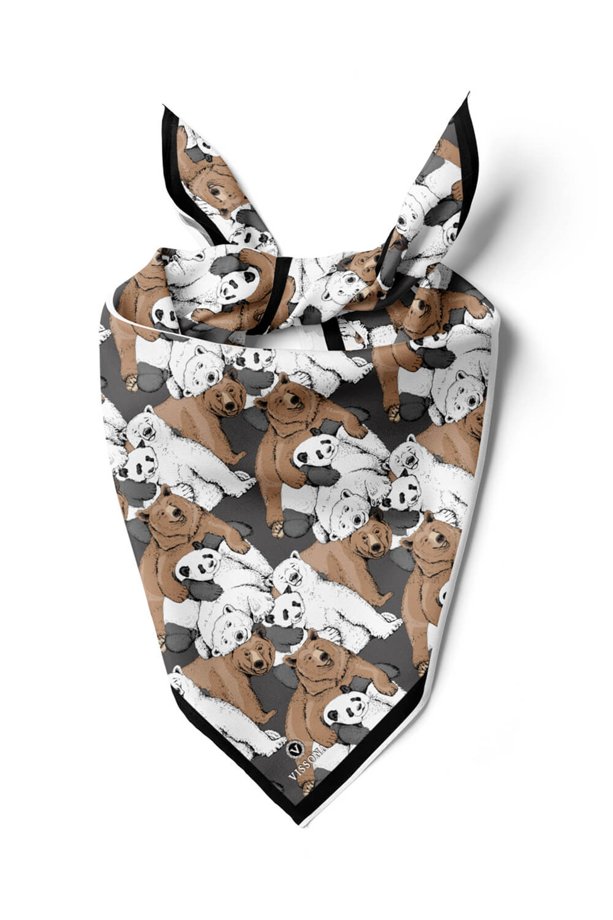 %100 İPEK AYI DESENLİ KADIN BANDANA 50X50