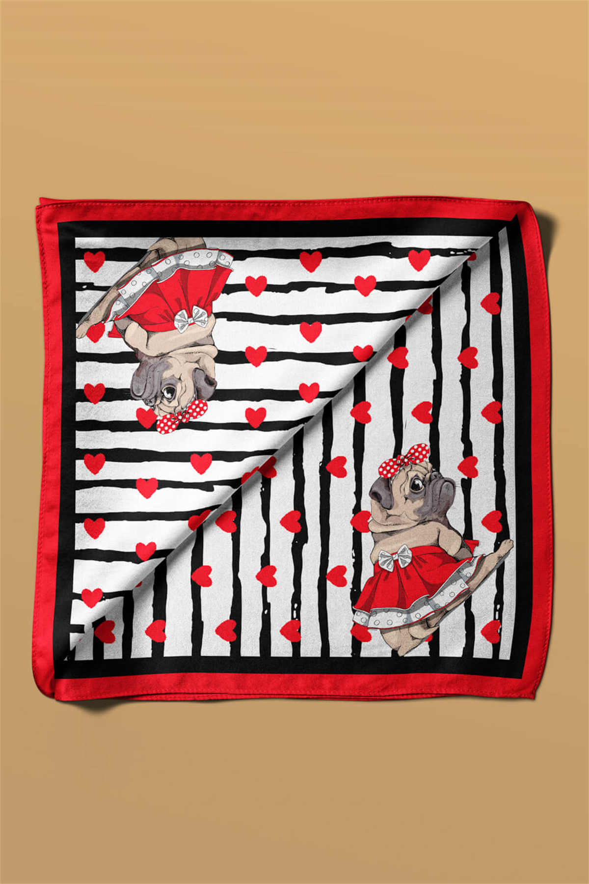 F108 Modabutik Pug Desenli Bandana