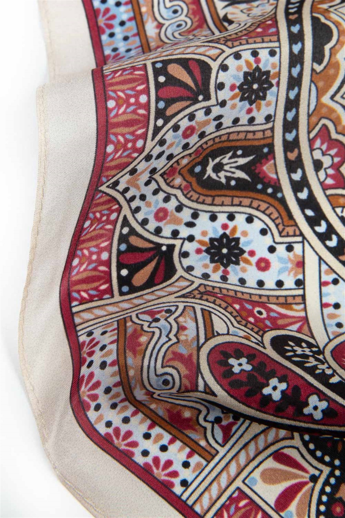 100% İpek Etro Desenli Taş - Bordo Renkli 92x210 Şal