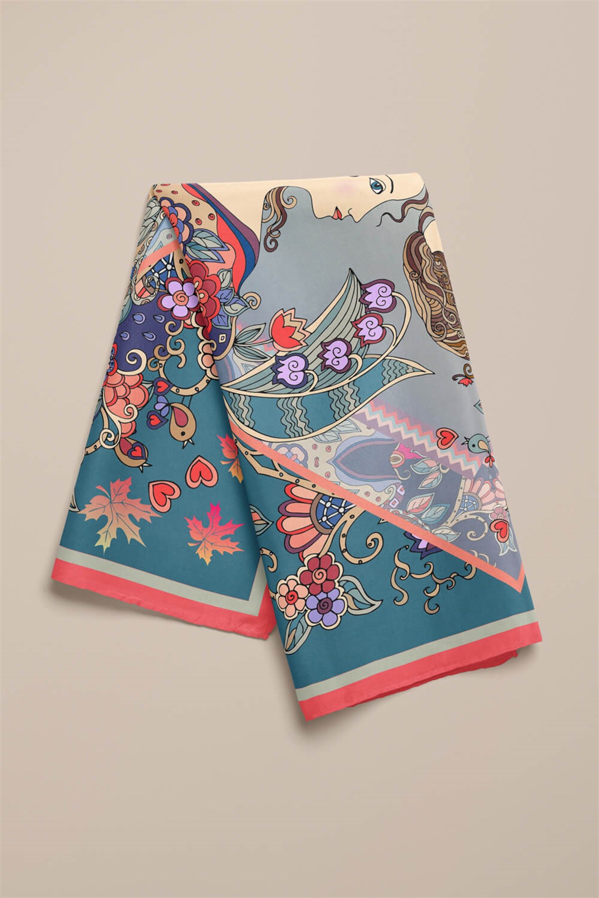 %100 İpek Kadın Desenli Kadın Bandana