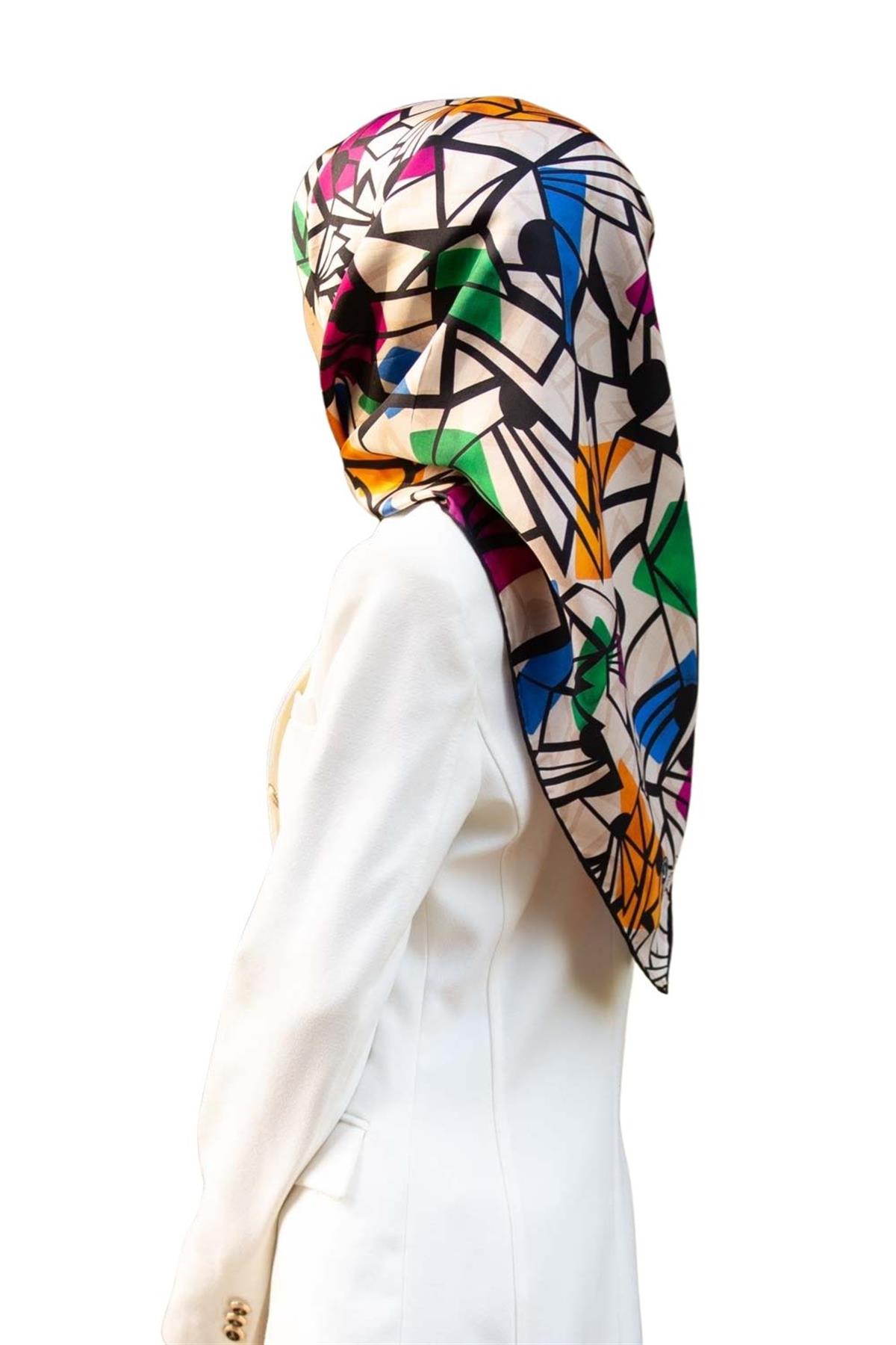 %100 Twill Renkli Petek Desenli Fuşya - Benetton Yeşili Renkli 90x90 Eşarp Dikim Şekli: El Dikişii