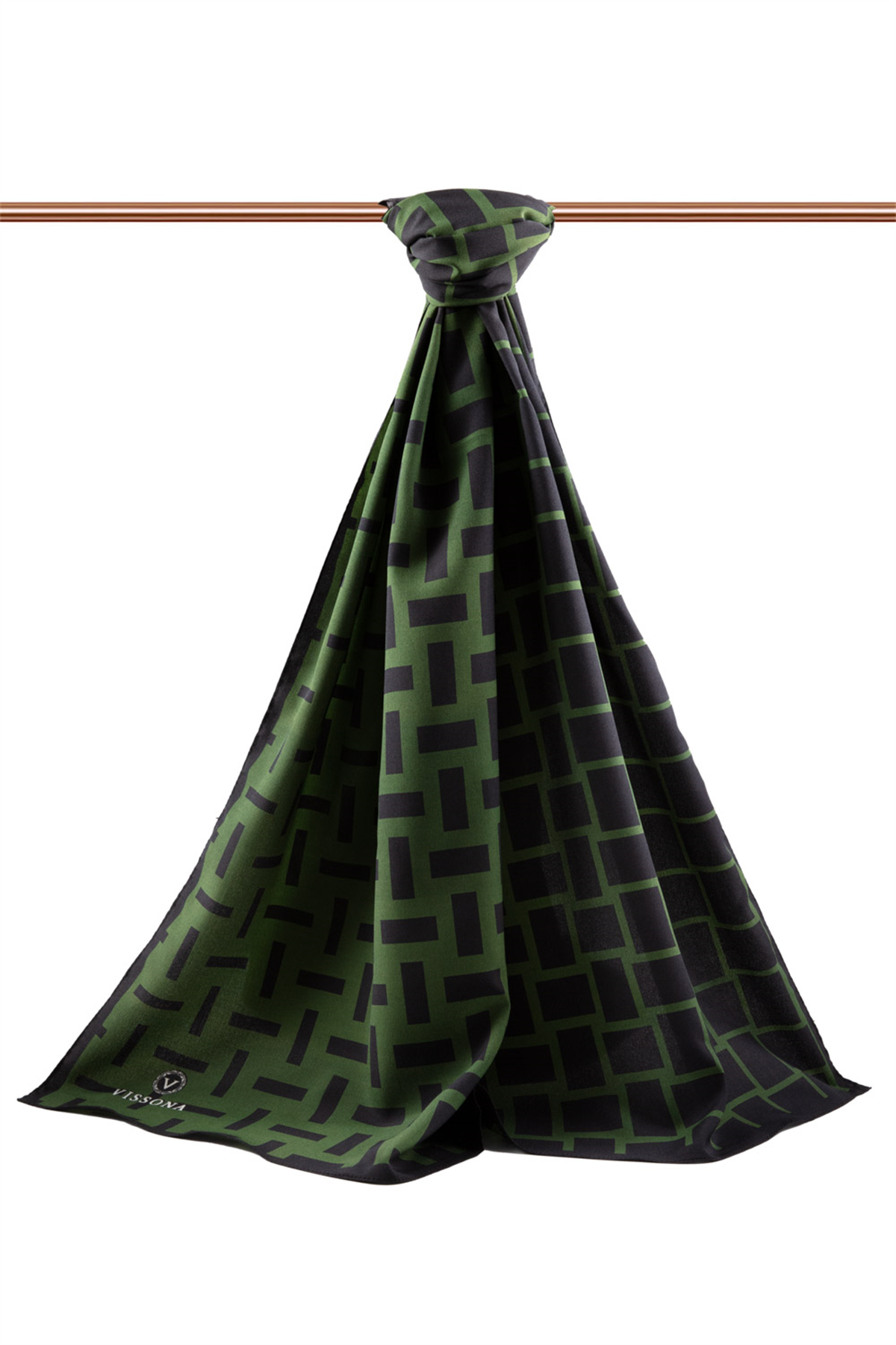 LÜKS MEDİNE İPEĞİ KARELİ DESENLİ ZÜMRÜT YEŞİLİ RENKLİ 75X195 KIRIŞMAZ ŞAL MOSS KREP DİKİŞ TİPİ İTALYAN DİKİŞLİ