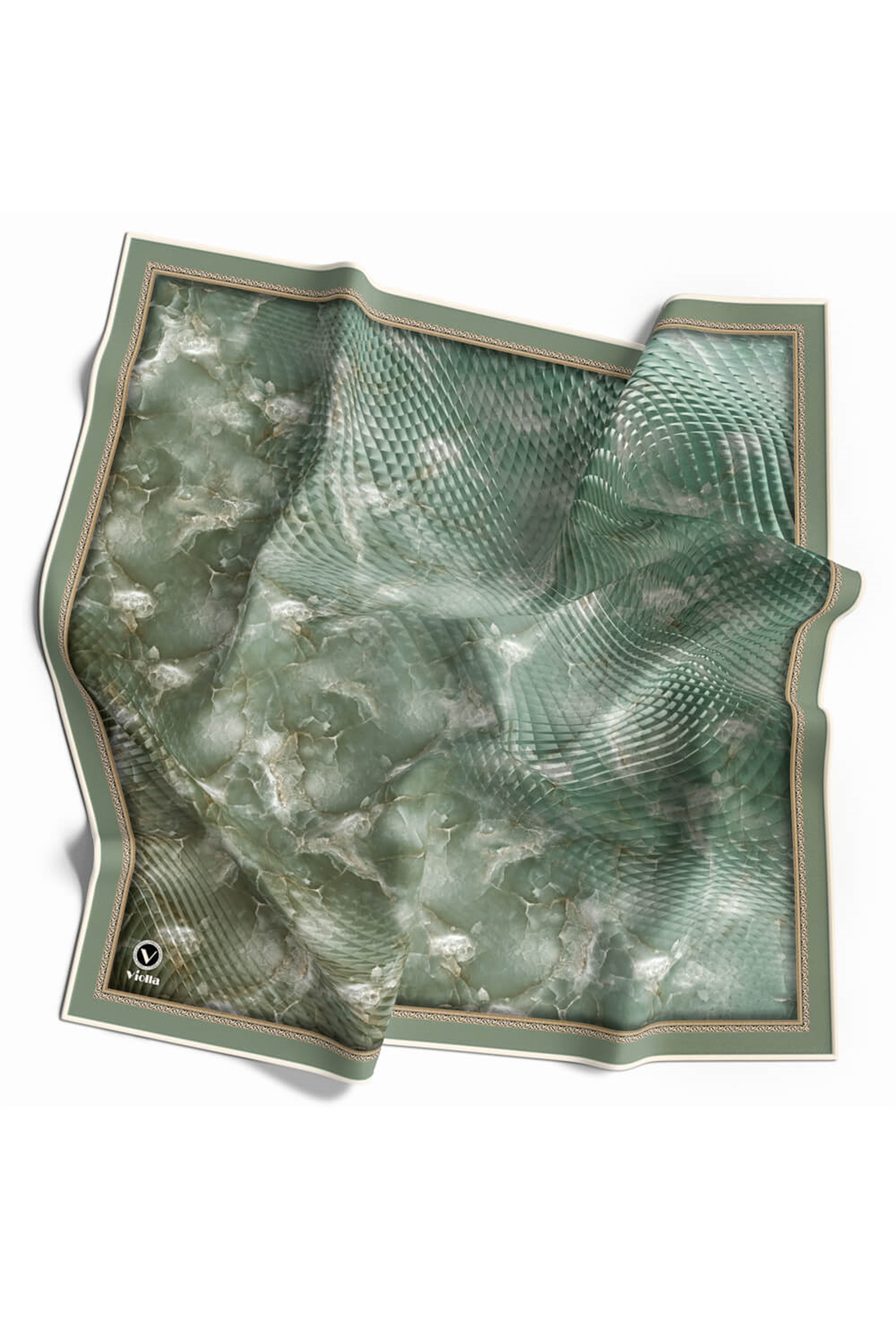Twill Batik Desenli Mint Yeşili Renkli 90x90 Eşarp (İpek İçermez) Kenar Dikiş Şekli El Dikişli