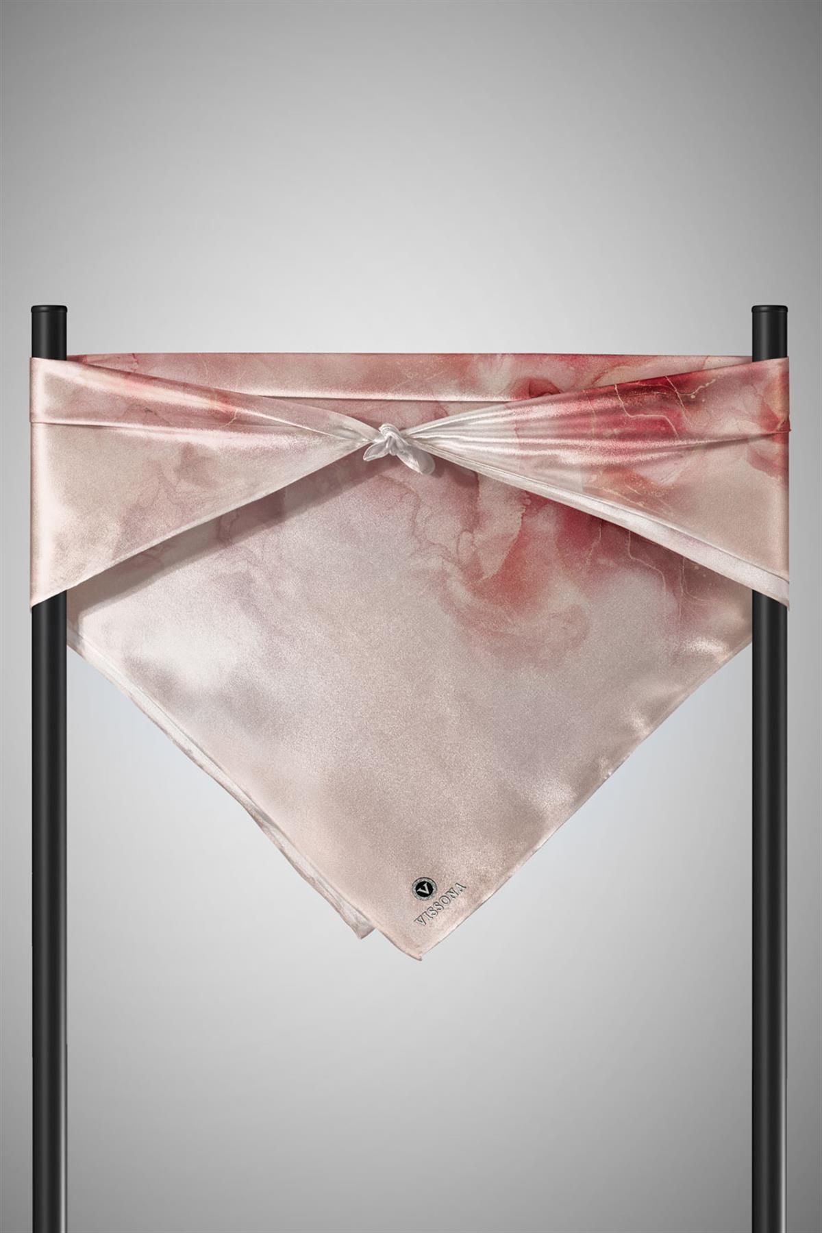 %100 Twill İpek Duman Desenli Vizon - Taba Renkli Renkli 90x90 Eşarp Dikim Şekli : El Dikişi