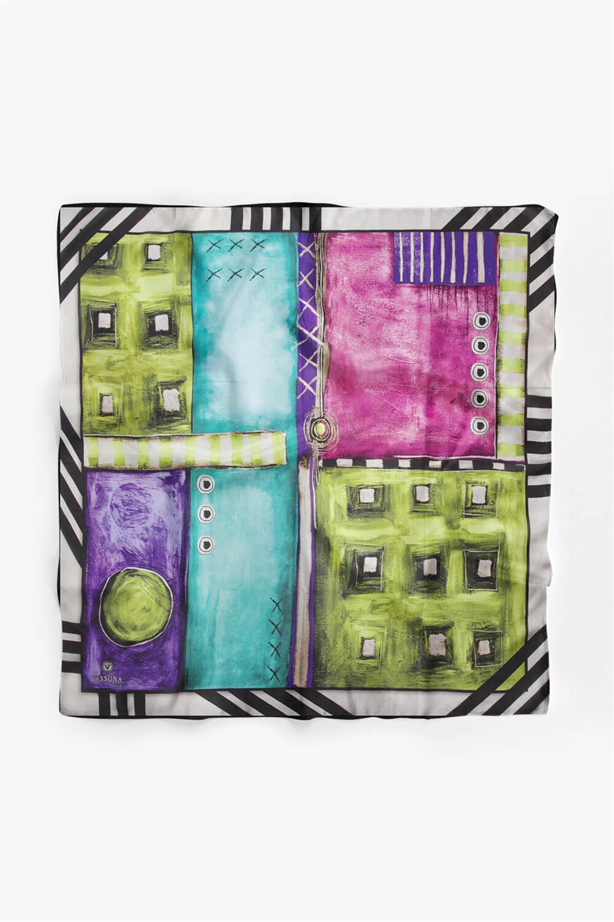 %100 İpek Kadın Desenli Bandana 80x80