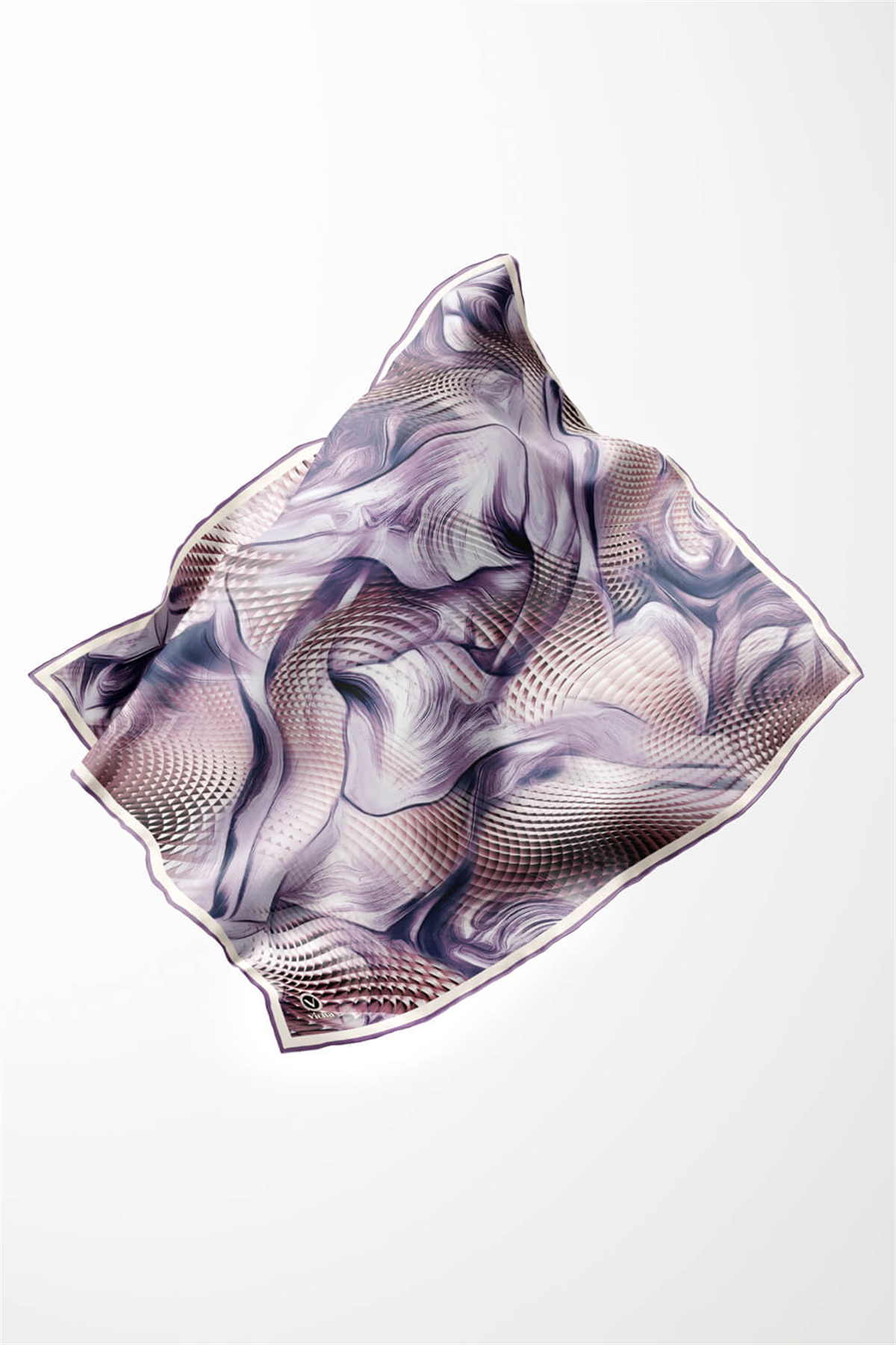Twill Geometrik Ve Dalga Desenli Mor Renkli 90x90 Eşarp (İpek İçermez) Dikim Şekli : El Dikişi