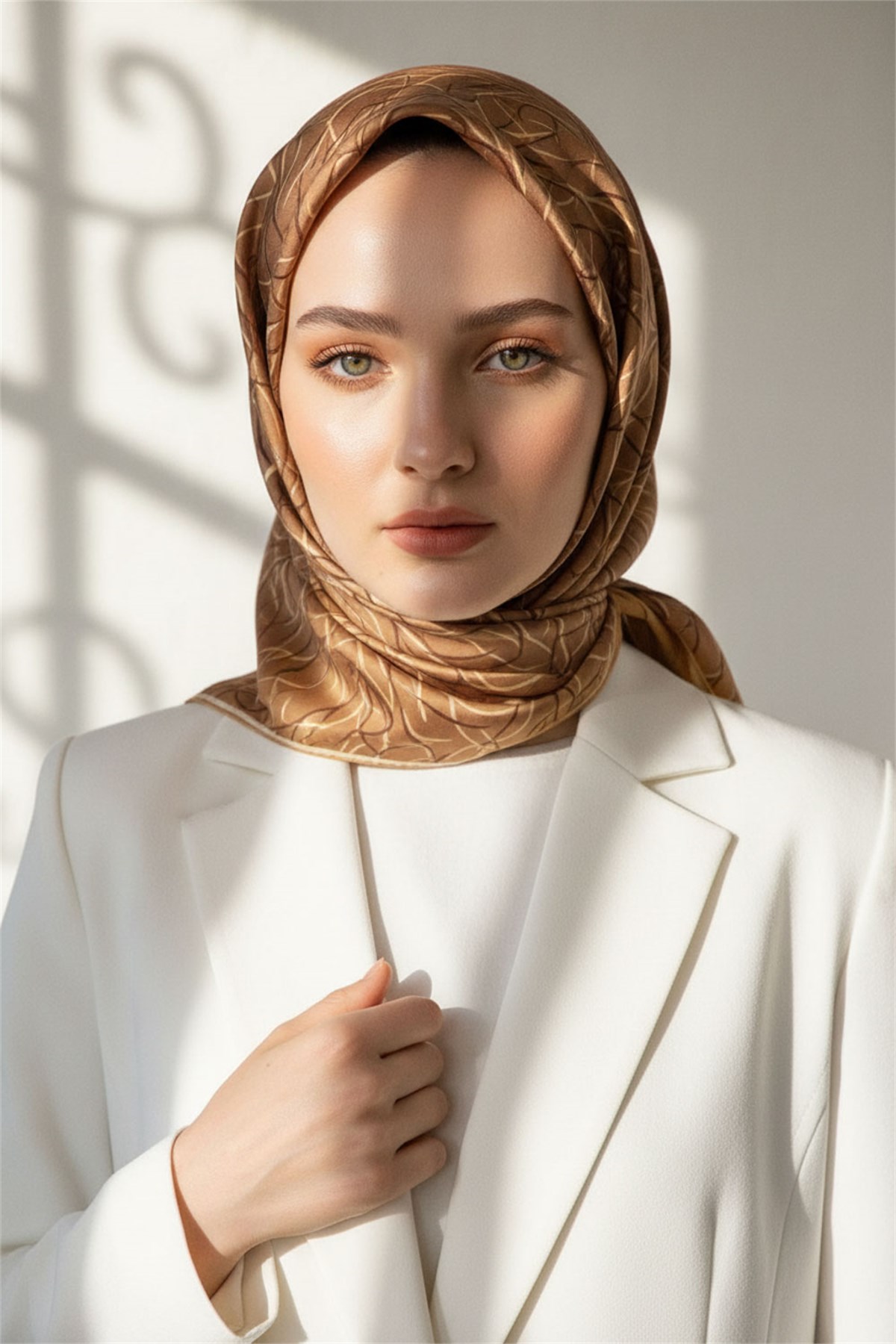 %100 Twill İpek Degrade Desenli Hardal Renkli 90x90 Eşarp Dikim Şekli : El Dikişi