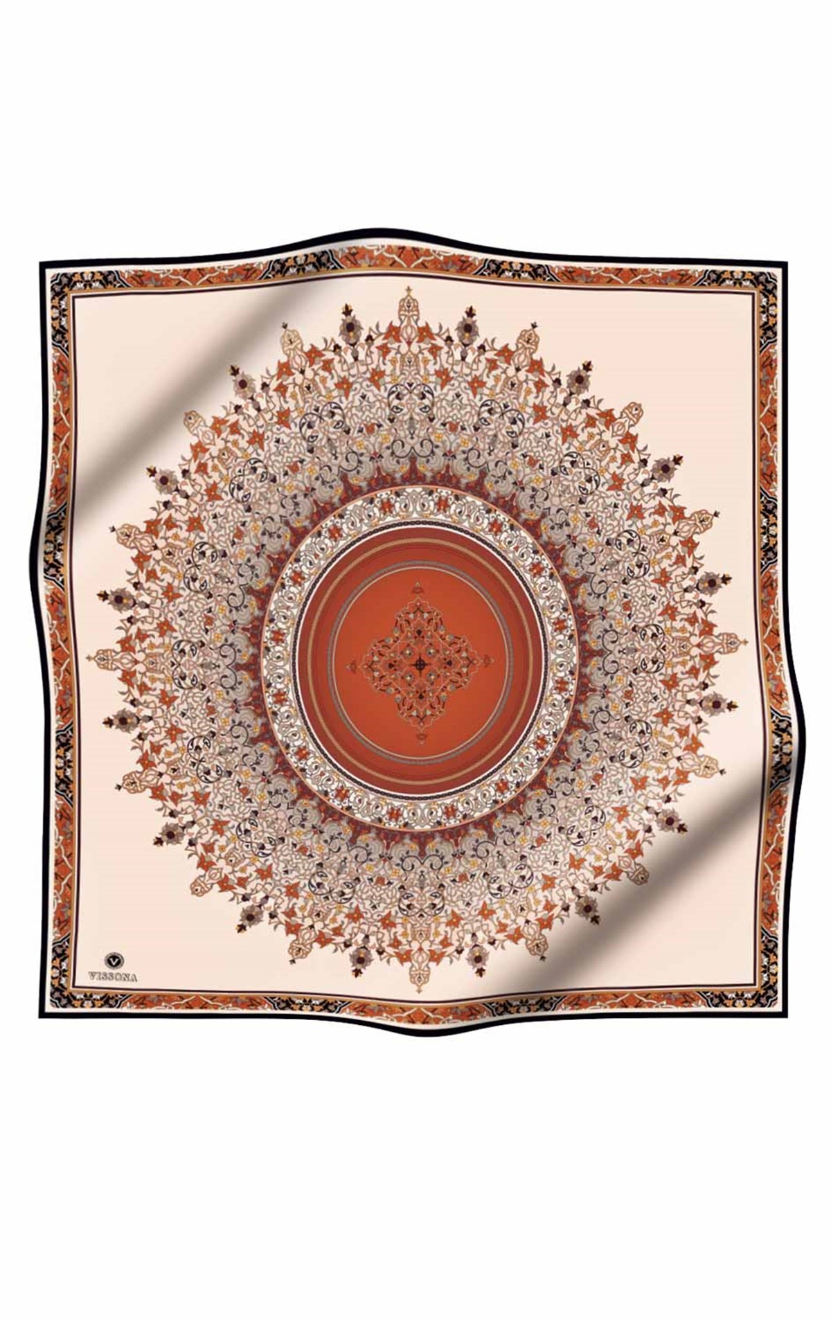 %100 Twill İpek Şal Desenli Taba Renkli 90x90 Eşarp Dikim Şekli : El Dikişi