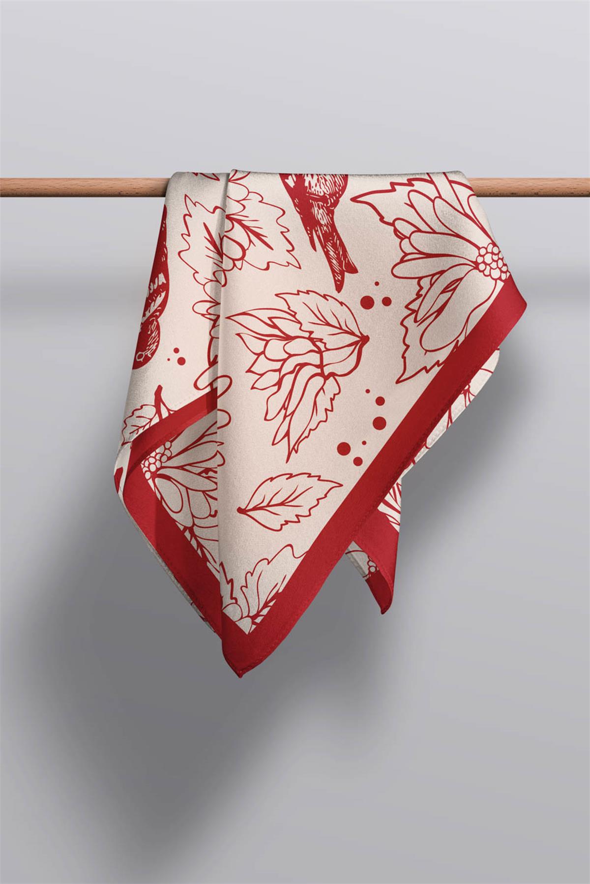 Çiçek ve Kuş Desenli Fular 30x140