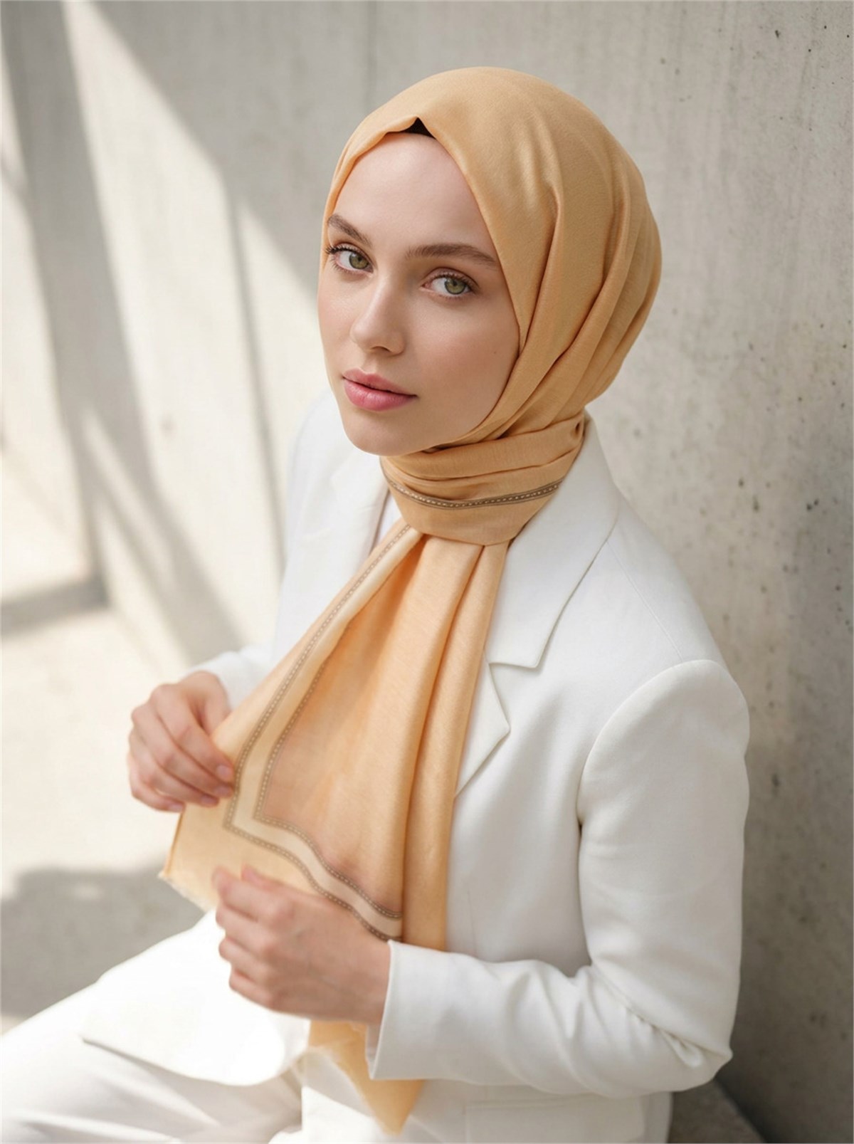 %100 Saf İpek Şal İnce Saten Vual Dokuma Dokulu Desenli 90x210 Şal