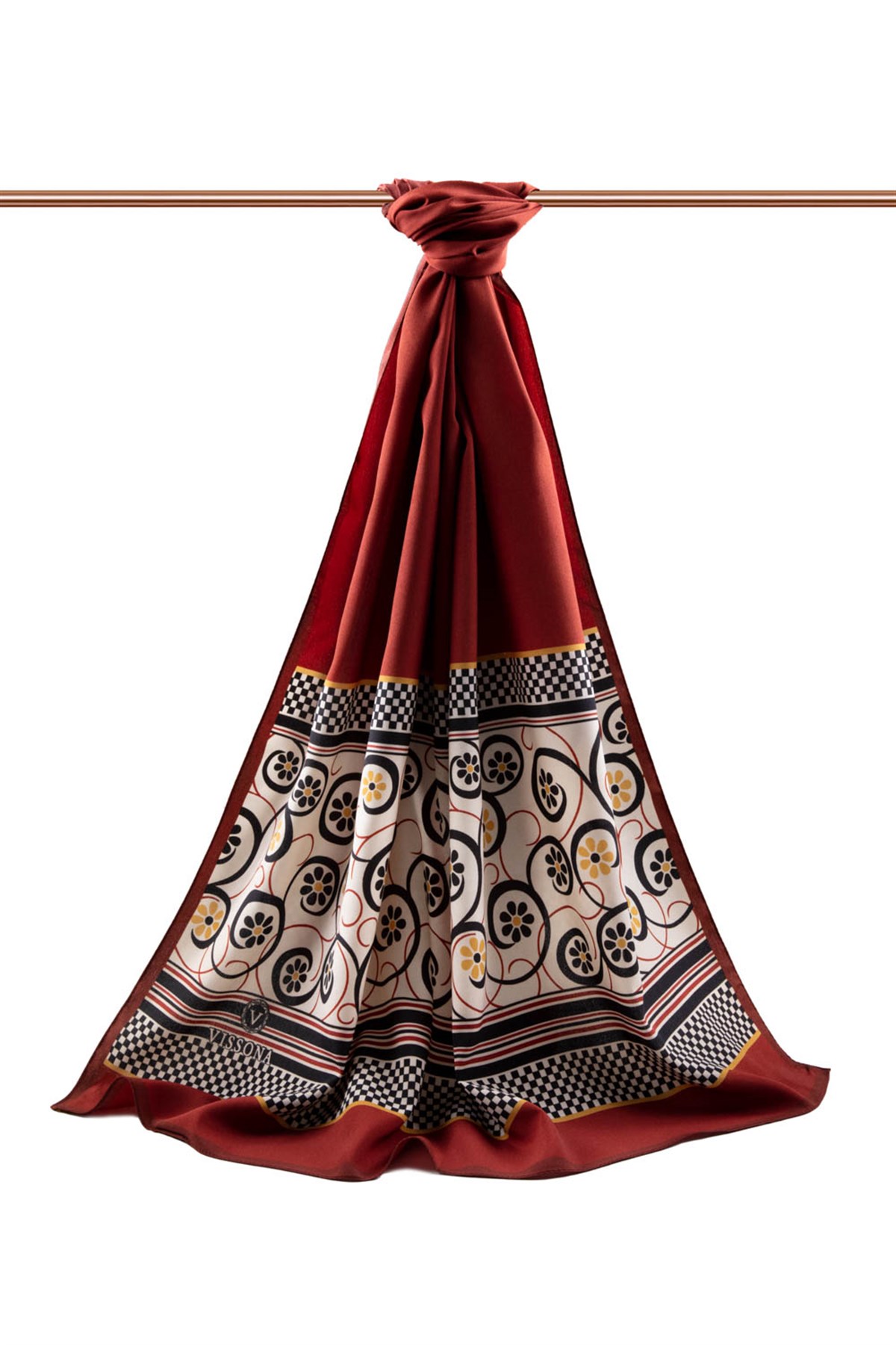 KREP KENAR MOTİFİ ÇİÇEK DESENLİ BORDO RENKLİ 75X195 KIRIŞMAZ ŞAL