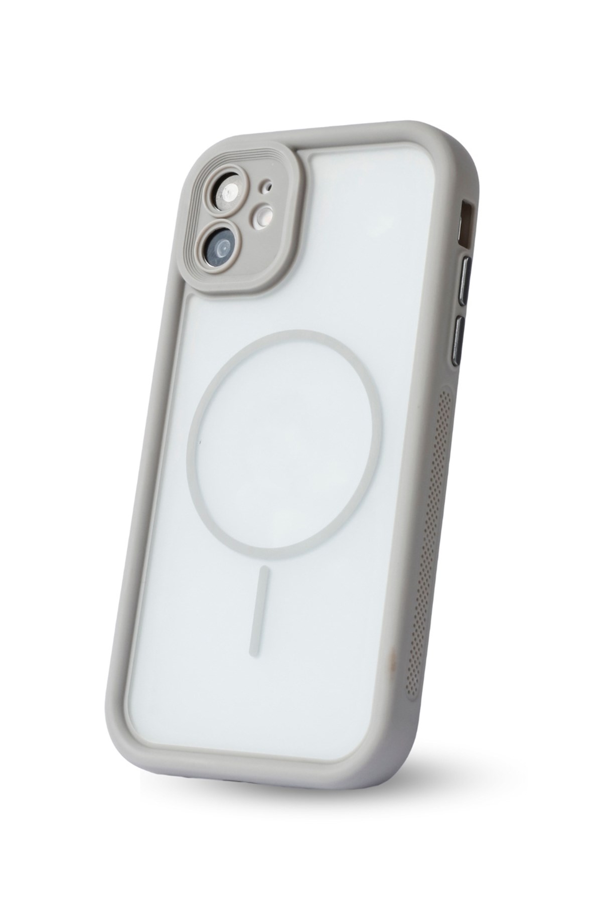 iPhone 12 Kılıf – Kamera Korumalı – MagSafe Uyumlu – Gri Renk – Mat Silikon Telefon Kılıfı