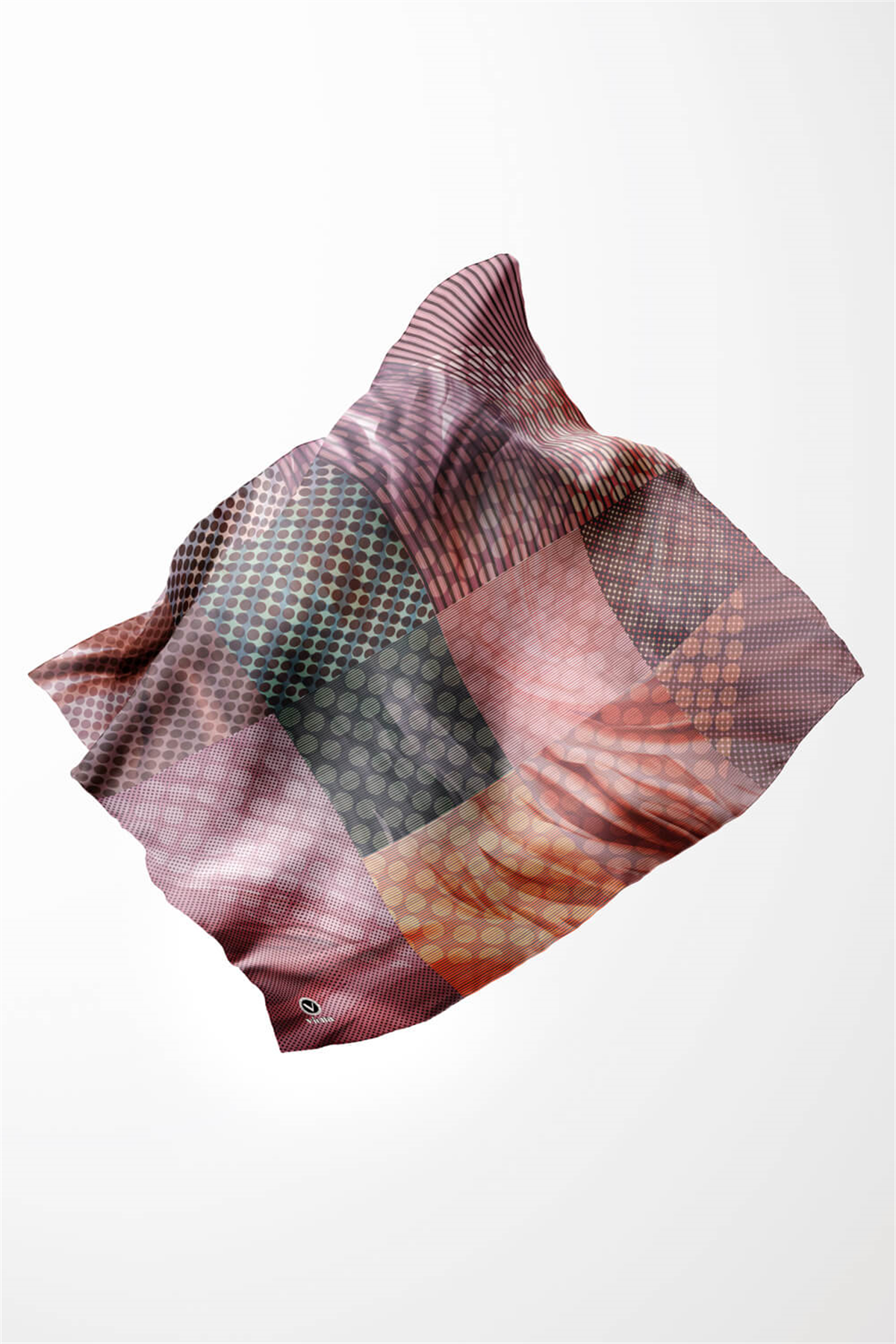 Twill Geometrik Pembe Renkli 90x90 Eşarp (İpek İçermez) Kenar Dikiş Şekli El Dikişli