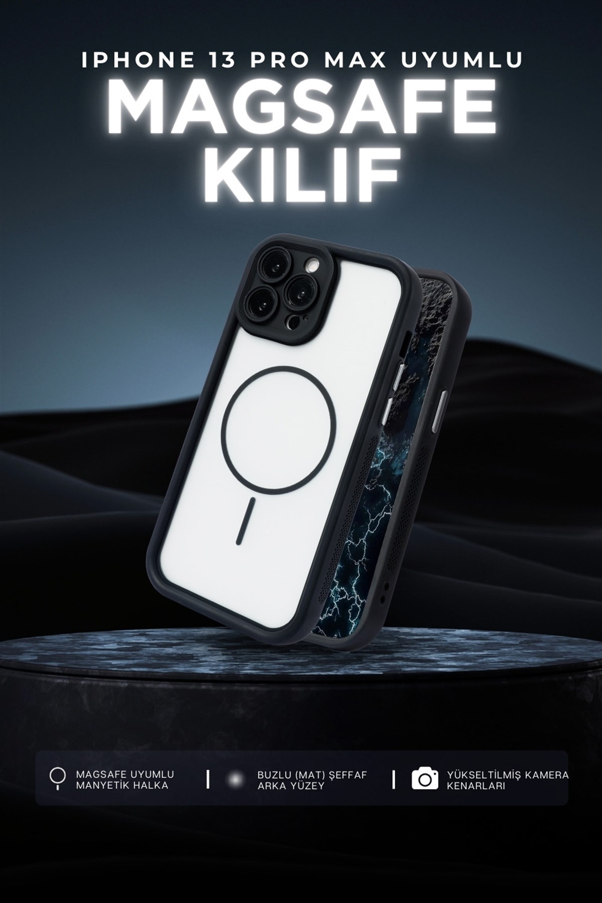 iPhone 13 Pro Max Uyumlu Kamera Korumalı Magsafe Wireless Şarj Özellikli Mat Silikon Siyah renkli Silikon Telefon Kılıfı