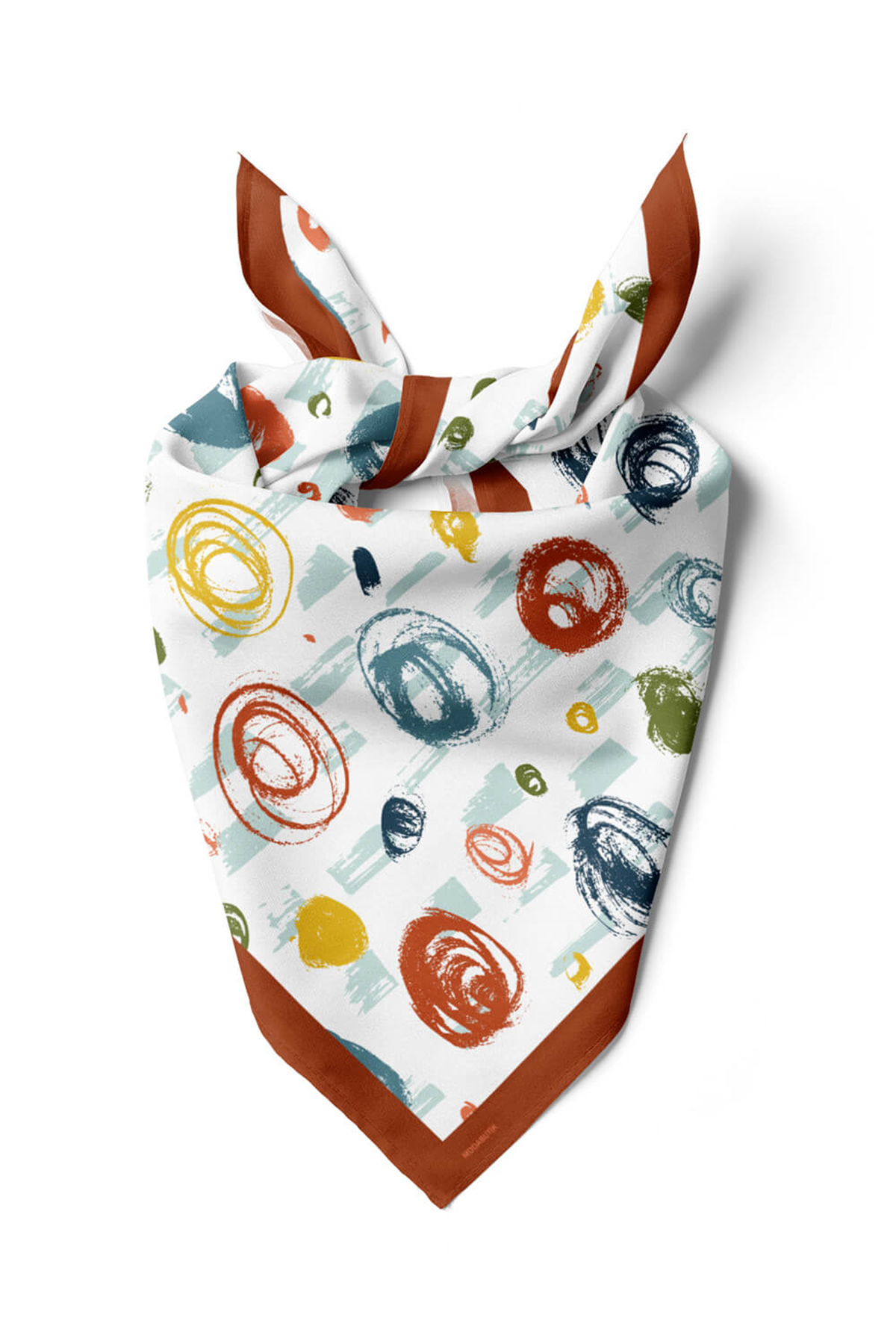 D72 Kadın Puan Desenli Bandana 50x50 Kırmızı Turuncu DG0420-22