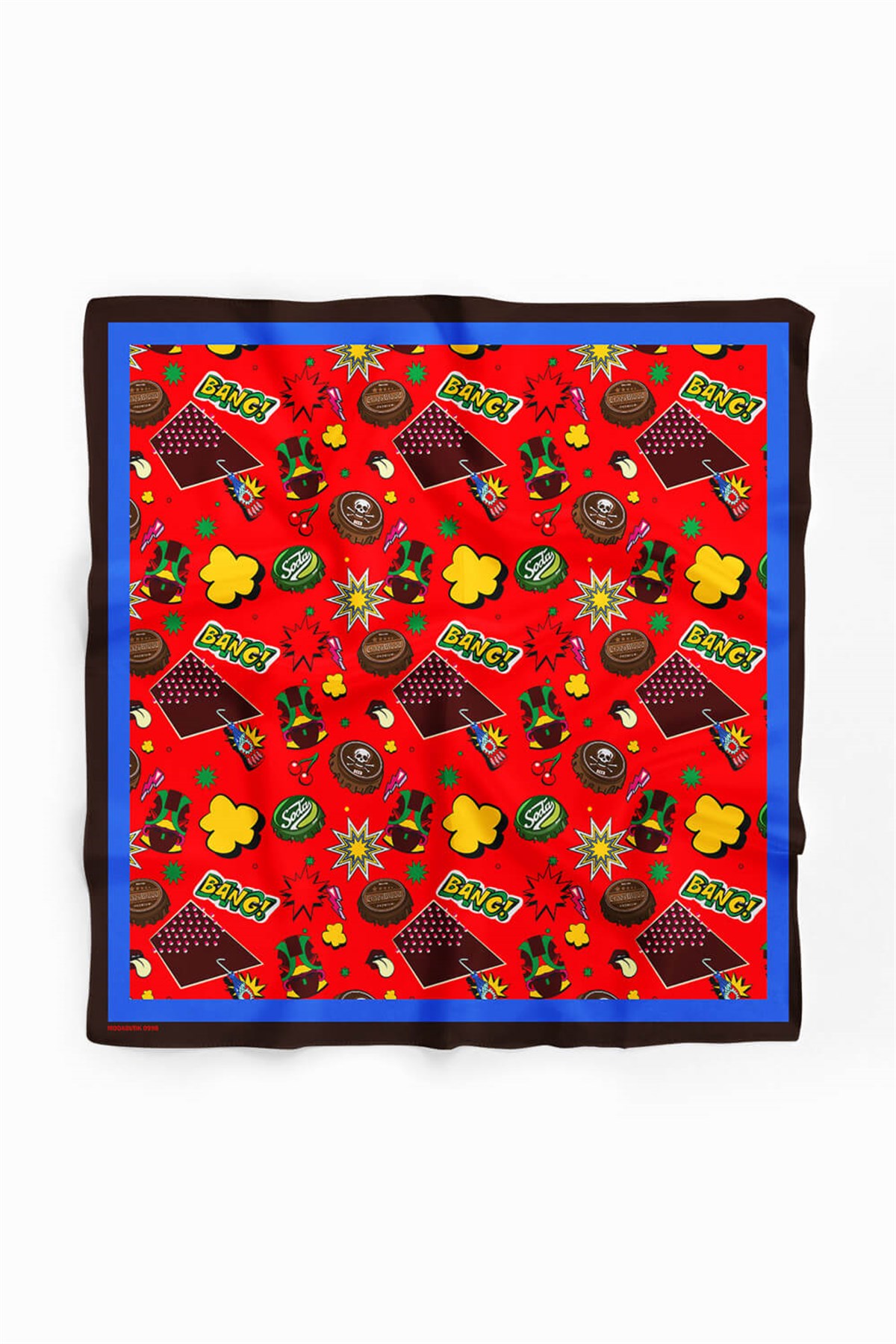 Violla Kadın Kırmızı Mavi   Cover Desenli 50x50 Bandana - DG0998