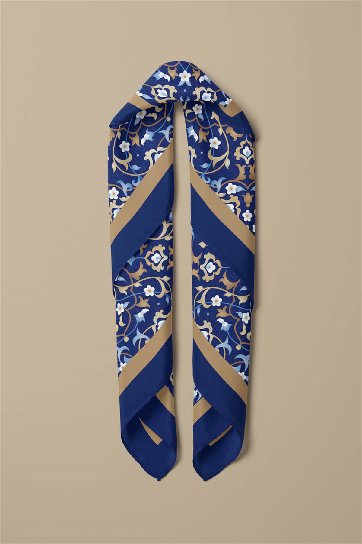 Violla C36 Kadın Lacivert Dairesel Çiçek Desenli 50x50 Bandana HYL DG0623-22