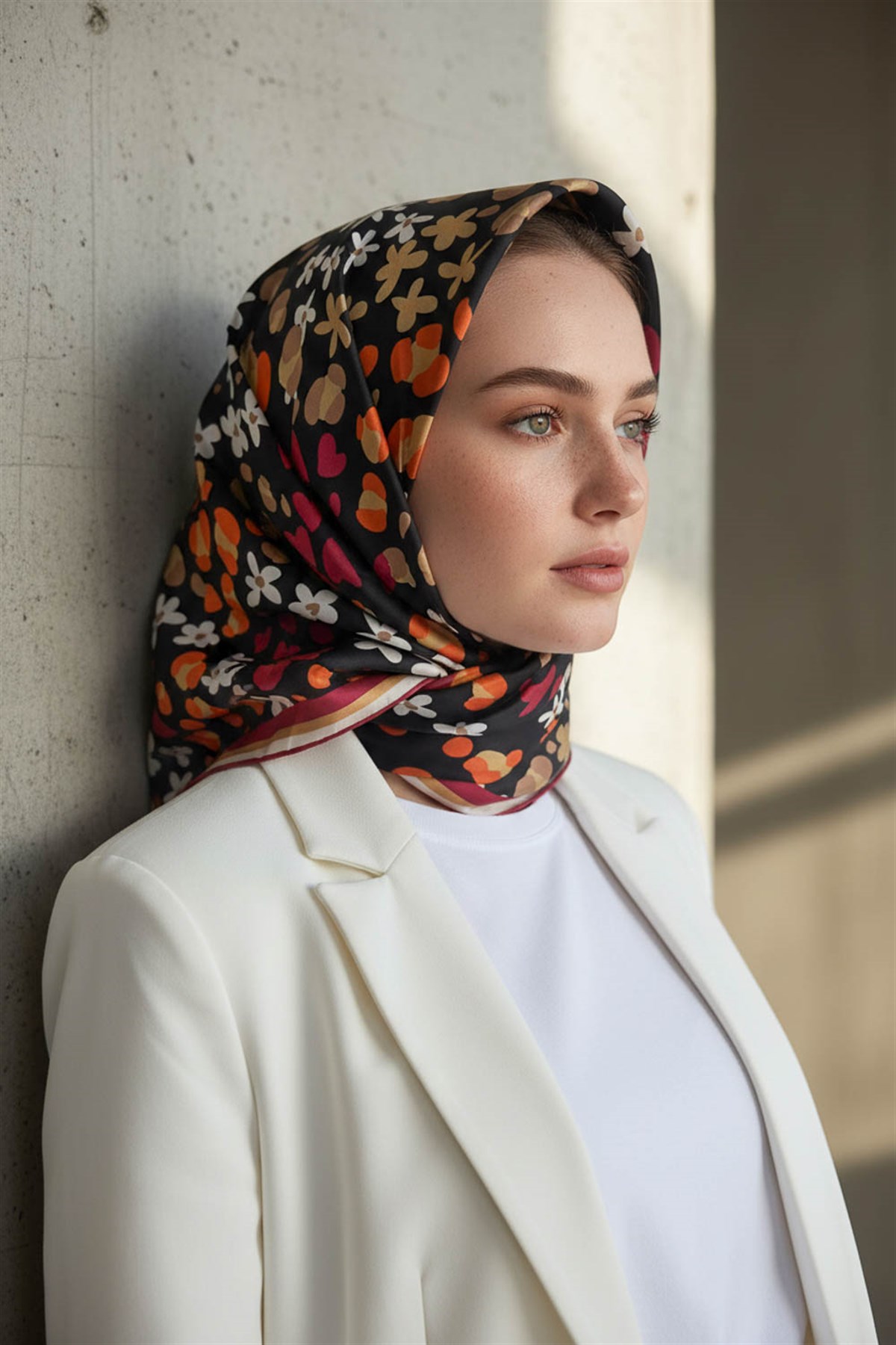 %100 Twill İpek Kalpli Leopar Desenli Siyah - Bordo Renkli 90x90 Eşarp Dikim Şekli : El Dikişi