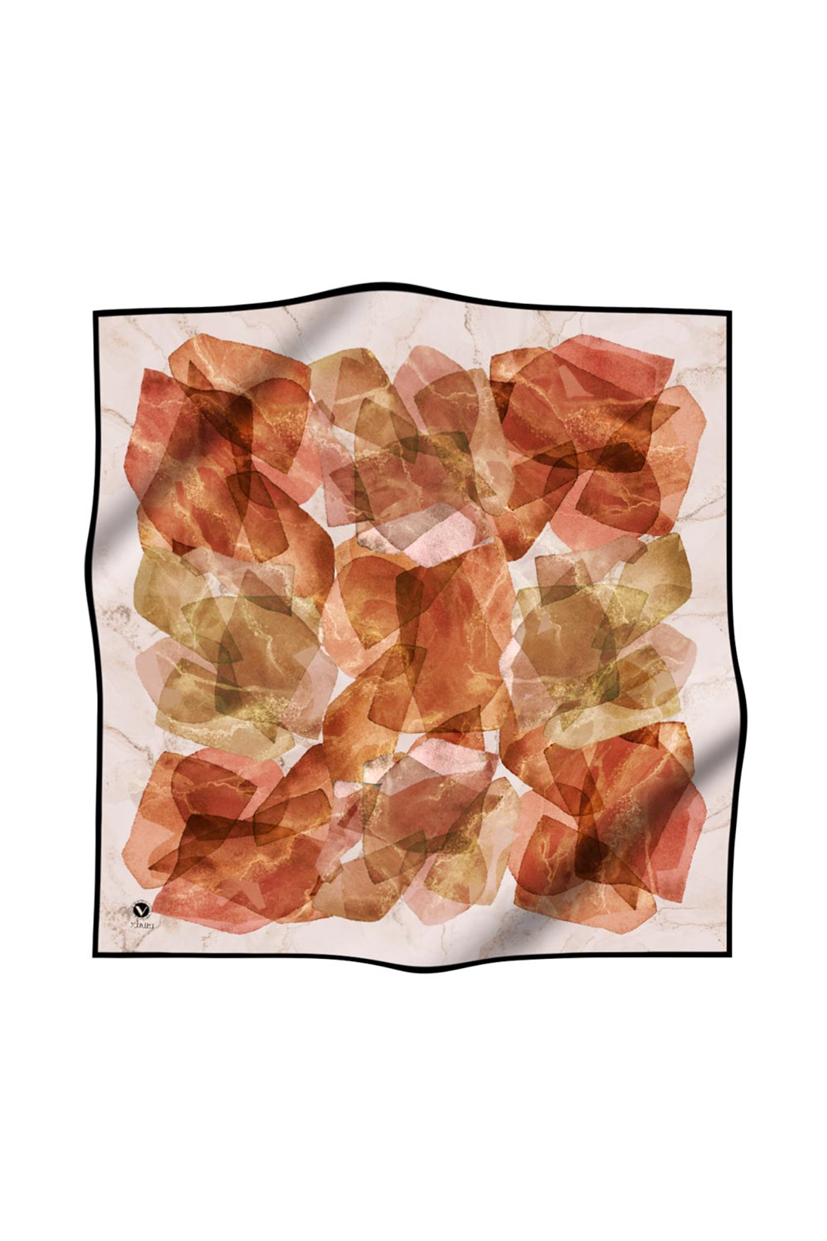 Twill Mermer Efektli Geometrik Desenli Taba - Gold Renkli 90x90 Eşarp (İpek İçermez) Dikim Şekli : El Dikişi