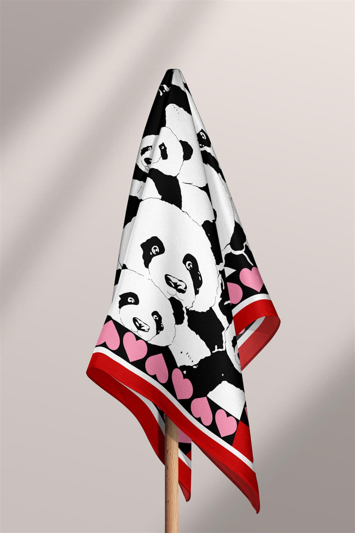 Vissona Panda Desenli İpek Bandana