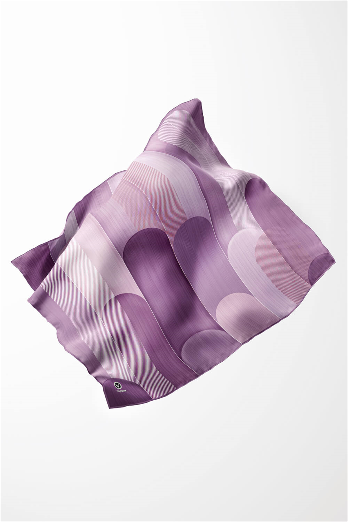 Twill Geometrik Desenli Mor Renkli 90x90 Eşarp (İpek İçermez) Kenar Dikiş Şekli El Dikişli