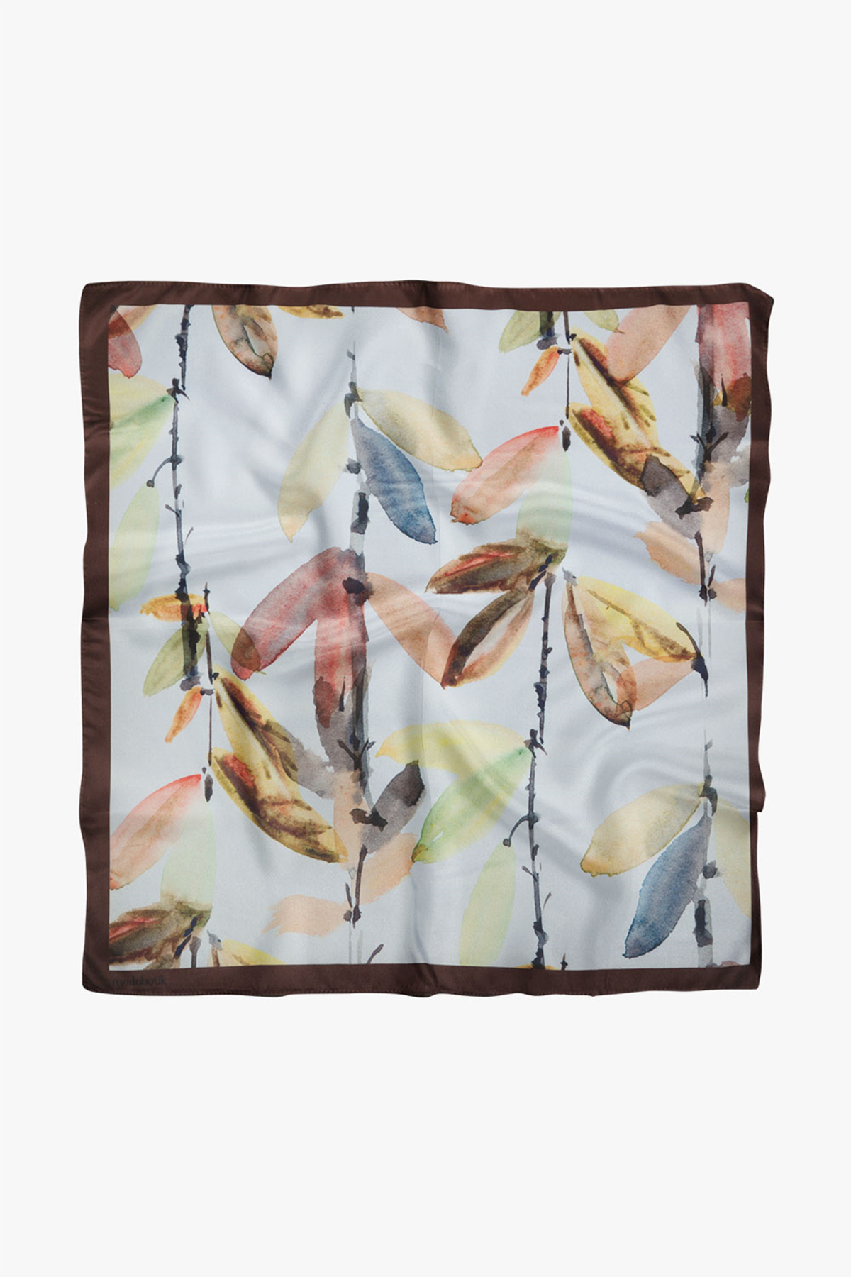 B108 Kadın Yaprak Desenli Bandana 50x50 Yeşil Kahverengi DG0443-22 Snz