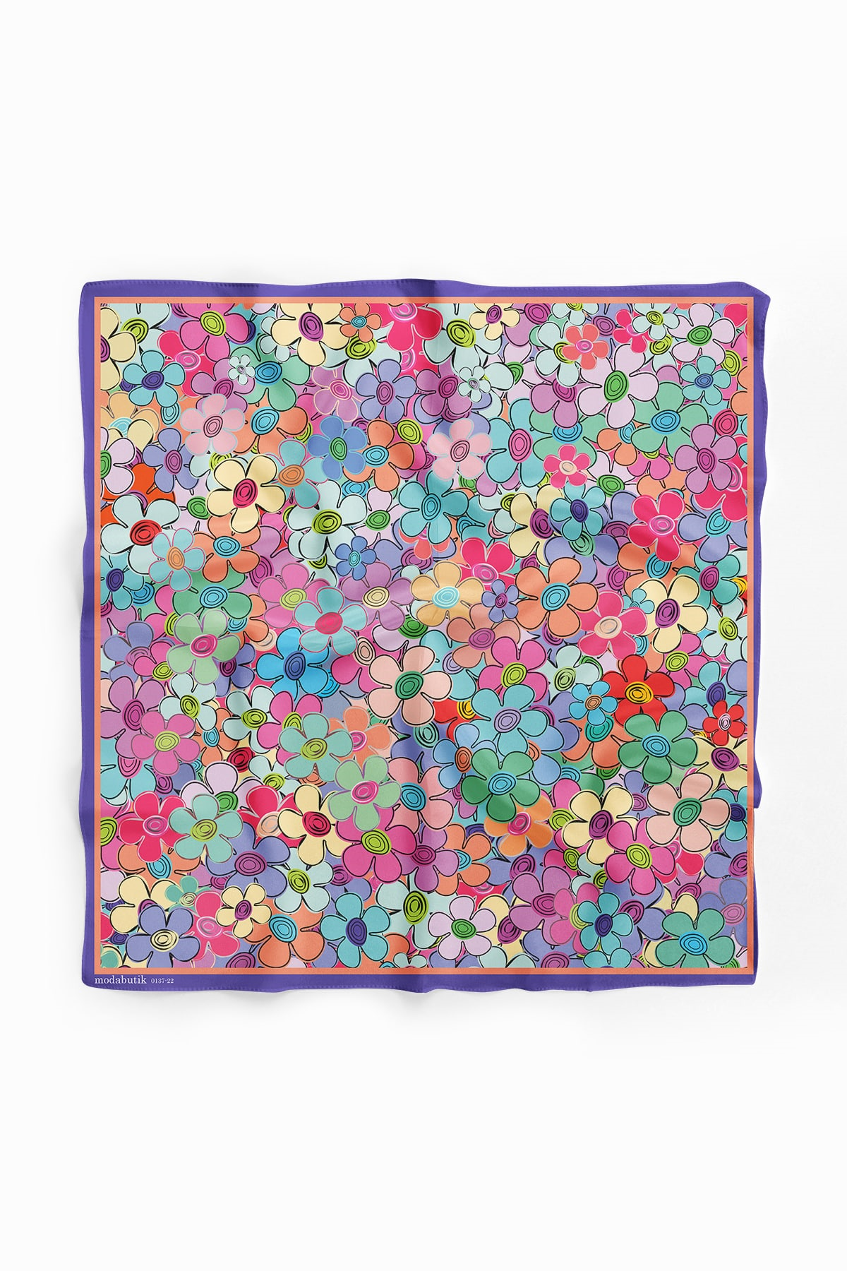 E15 Kadın Çiçek Desenli Bandana 50x50 Mor DG0137-22