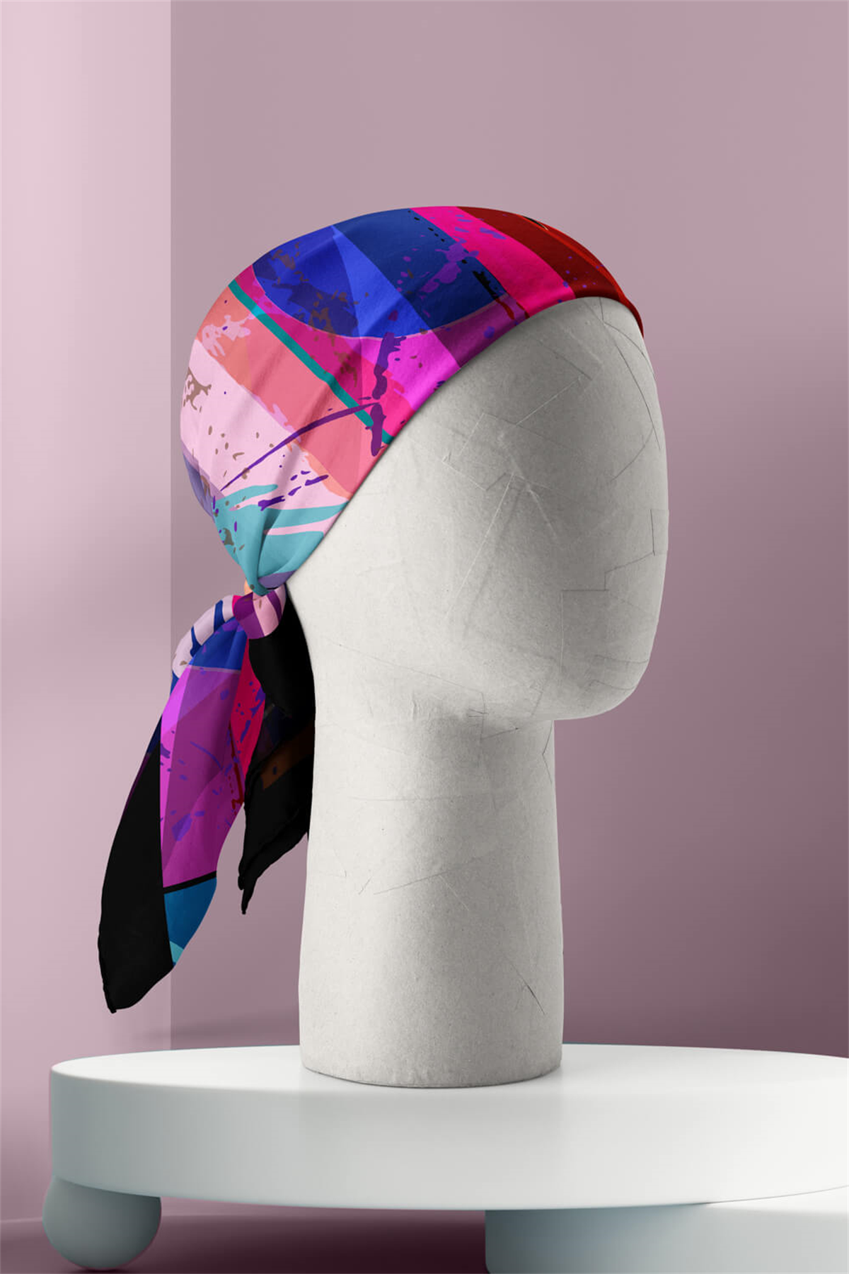 Z18 Kadın Yağlı Boya Desenli Bandana 50x50 Mavi DG0269-22 Snz