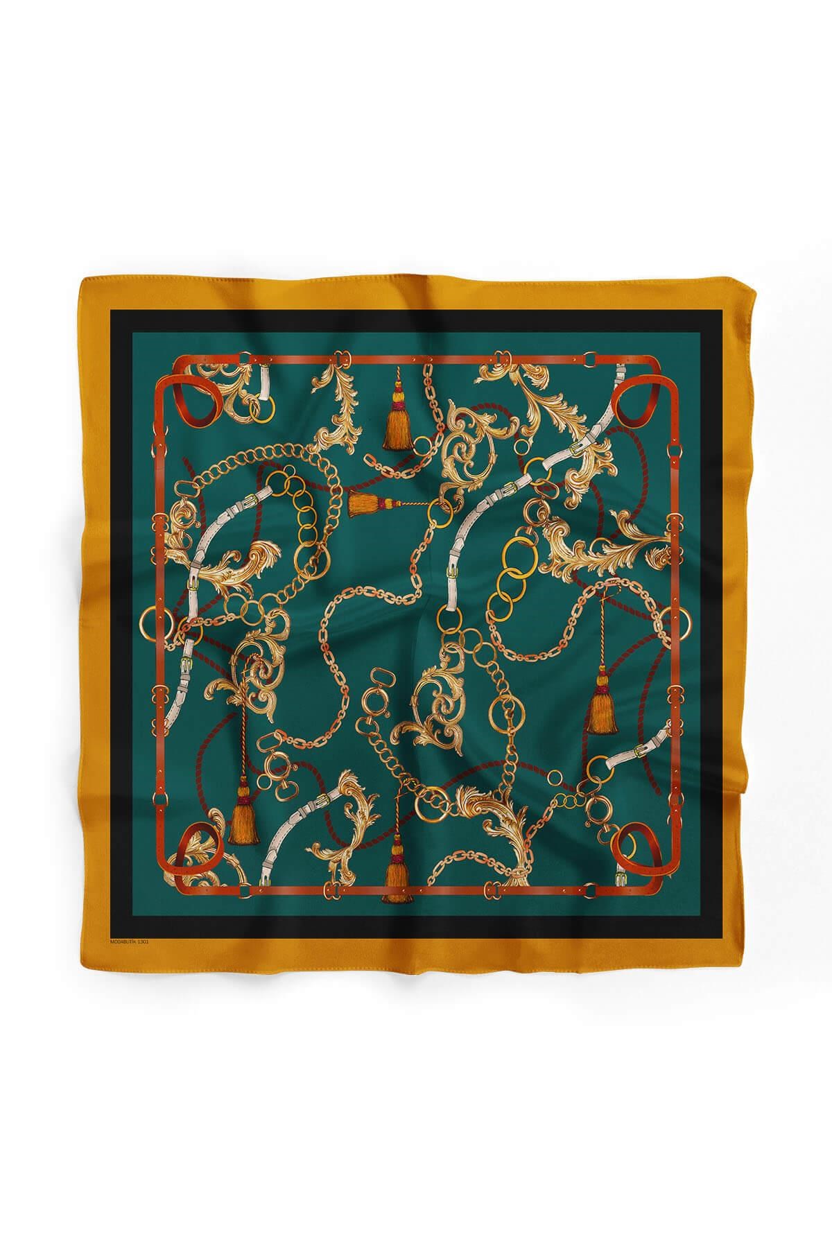 Violla E72 Kadın Yeşil Zincir Desenli 50x50 Bandana