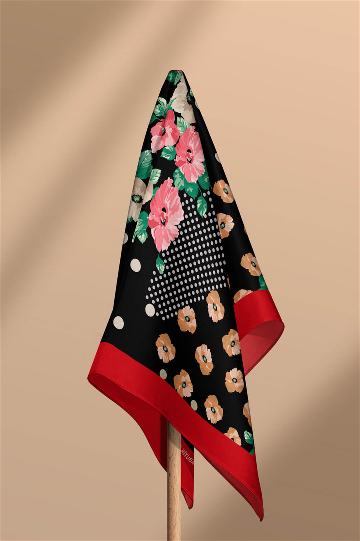 D107 Kadın Patchwork Desenli Bandana 50x50 Yeşil Pembe