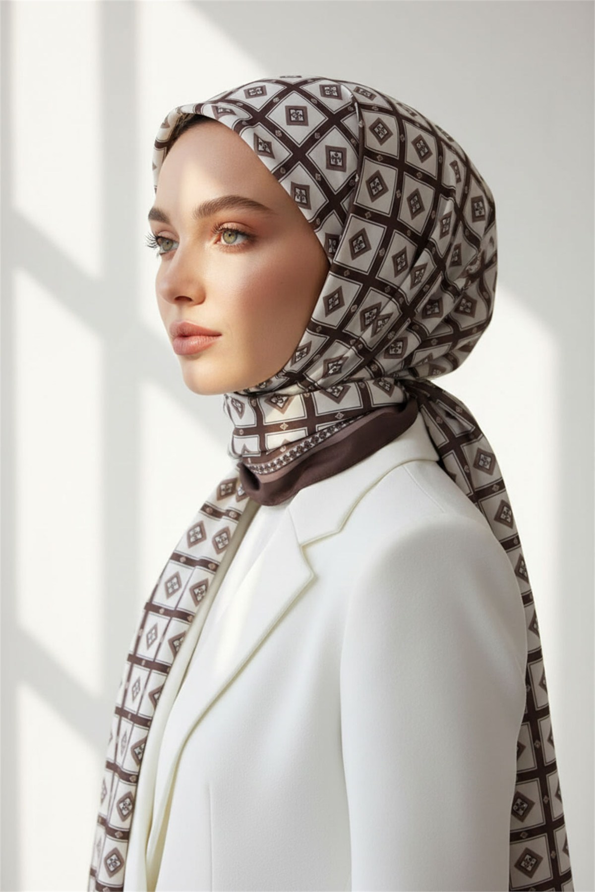 KREP KARE DESENLİ VİZON RENKLİ 75X195 KIRIŞMAZ ŞAL