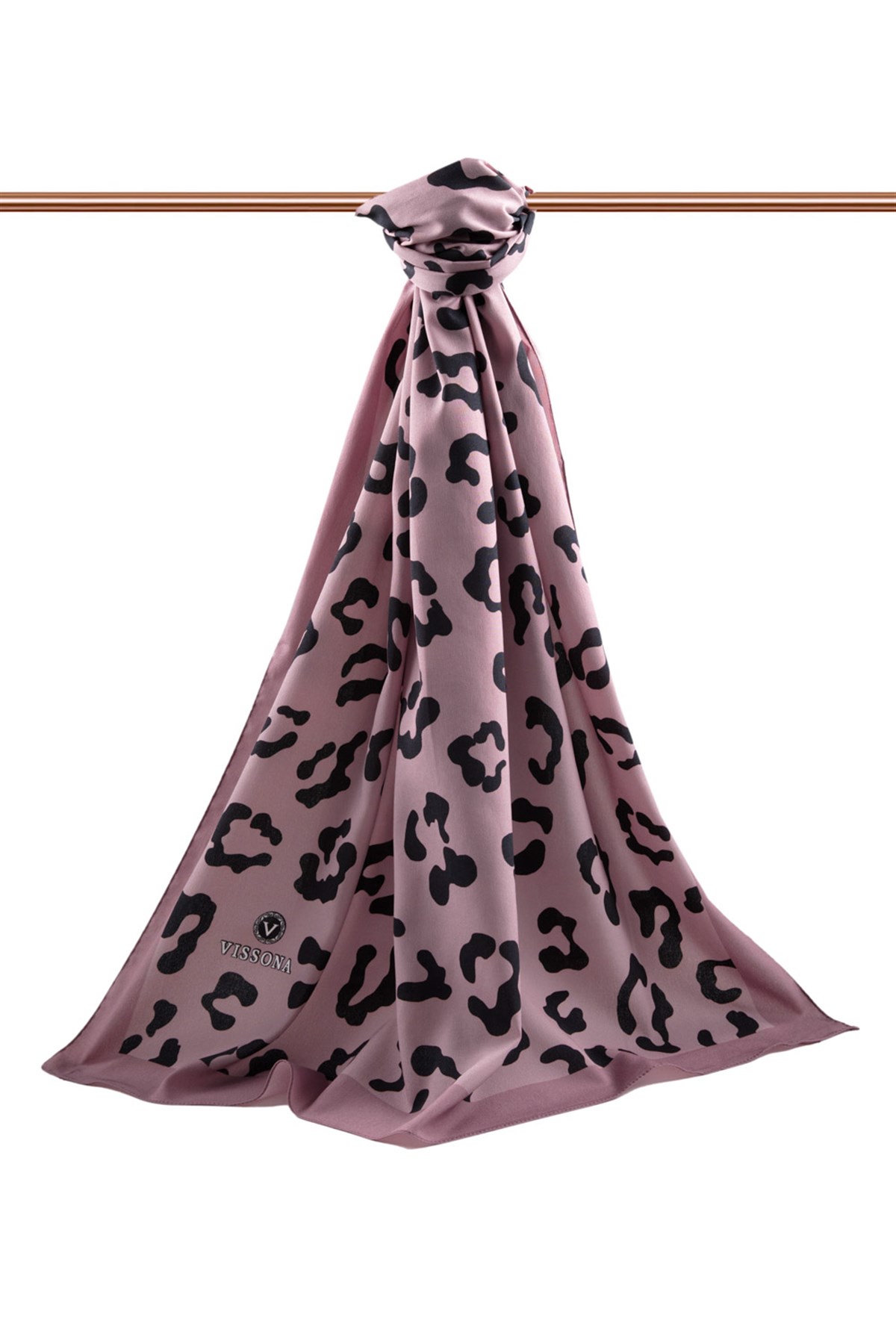 KREP LEOPAR DESENLİ PUDRA RENKLİ 75X195 KIRIŞMAZ ŞAL