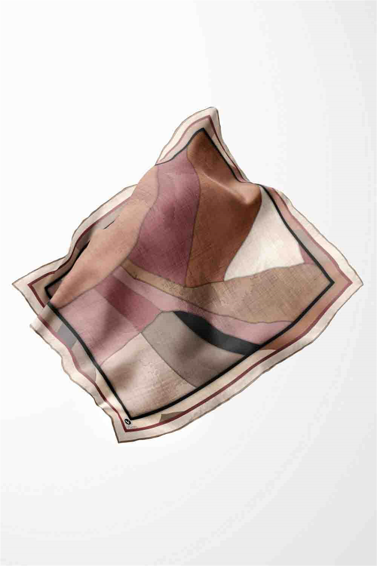 Twill Geometrik Desenli Bej Renkli 90x90 Eşarp (İpek İçermez) Kenar Dikiş Şekli El Dikişli