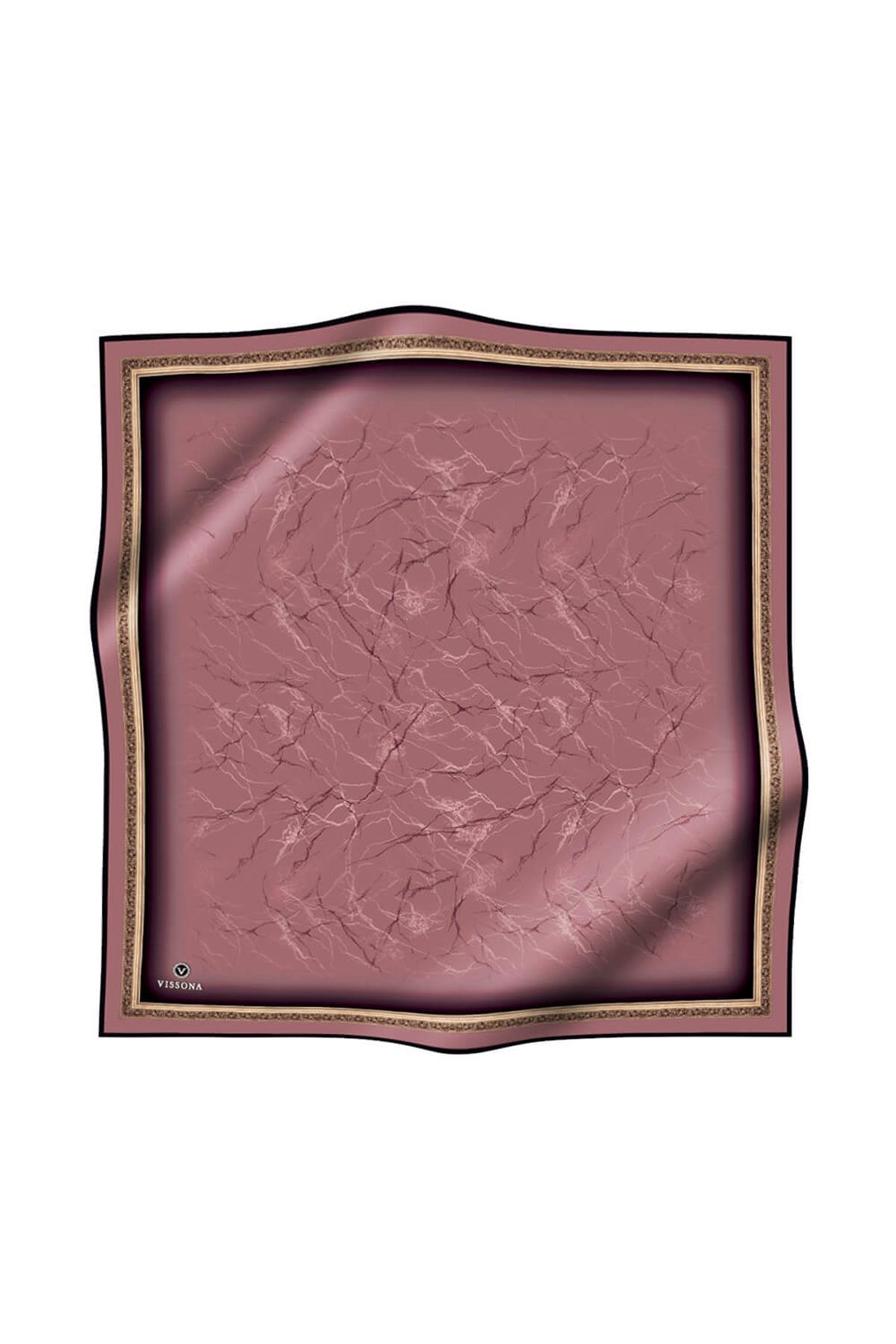 %100 Twill İpek Mermer Desenli Gül Kurusu Renkli 90x90 Eşarp Dikim Şekli : El Dikişi