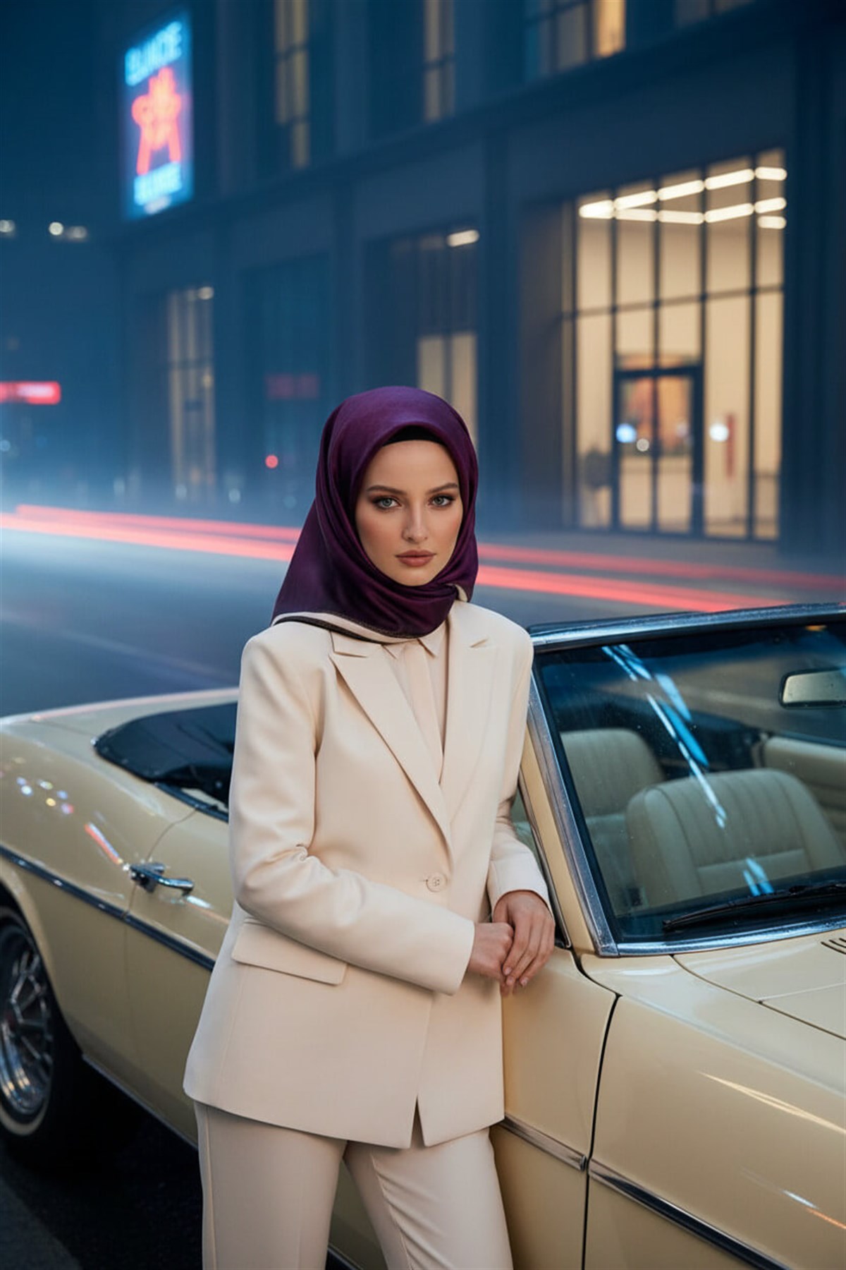 100% Twill İpek Monogram Desenli Mürdüm Renkli 90x90 Dikim Şekli : El Dikişi Eşarp