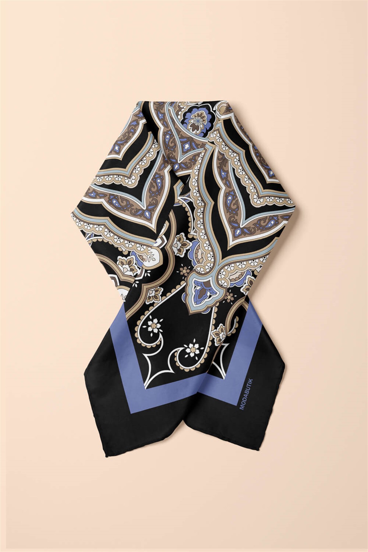 Violla C35 Kadın Krem Açık Mavi Layer Desenli 50x50 Bandana HYL DG0956-22