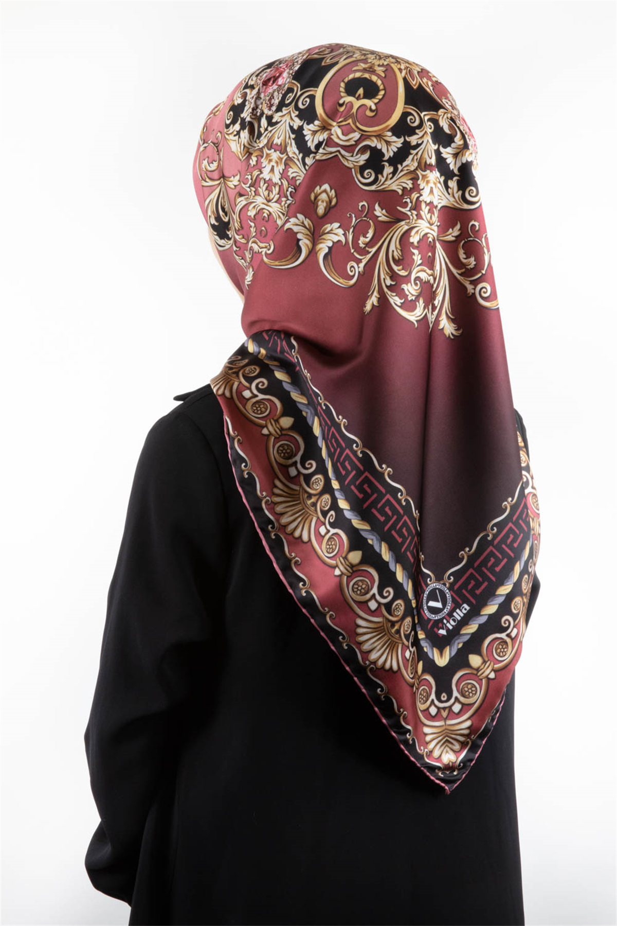 Twill Barok Desenli Gül Kurusu Renkli 90x90 Eşarp (İpek İçermez) Dikim Şekli : El Dikişi