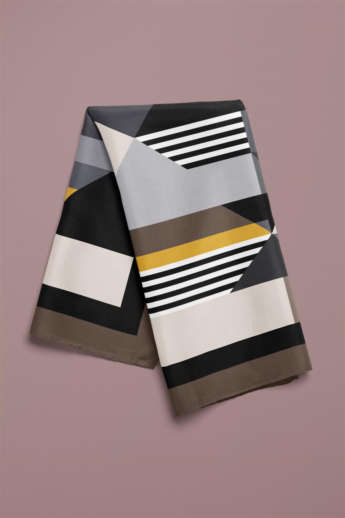 Violla G42 Kadın Gri Geometrik Desenli 50x50 Bandana DG01526-22