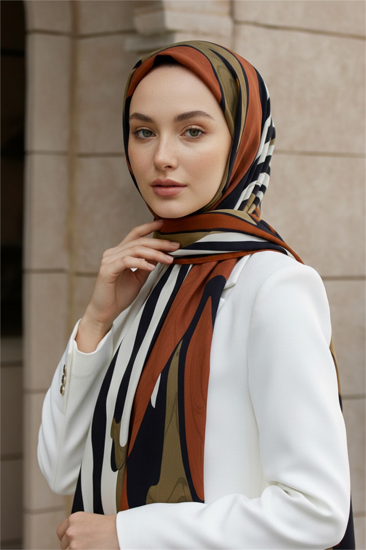 KREP GEOMETRİK DESENLİ RENKLİ 75X195 KIRIŞMAZ ŞAL