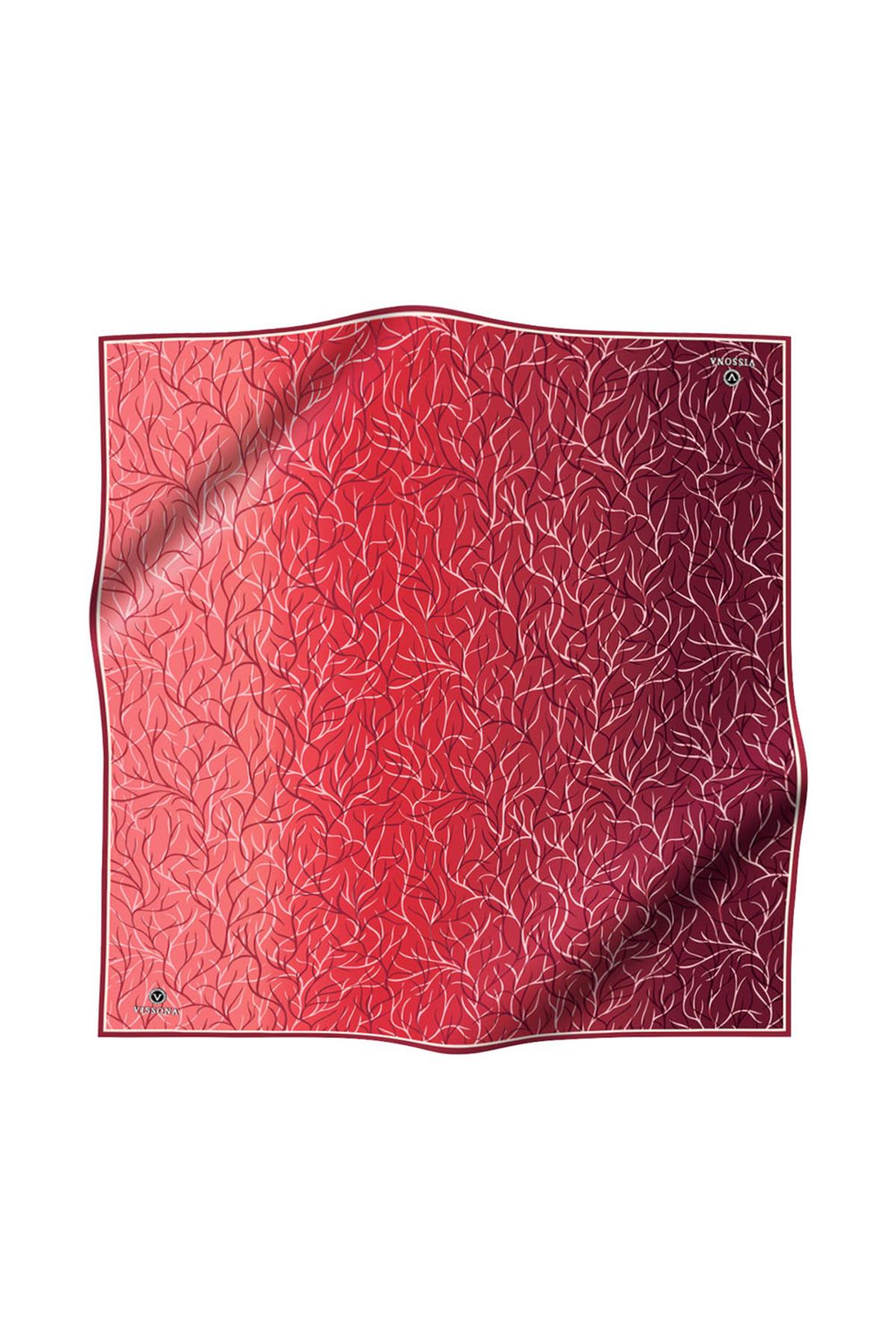 %100 Twill İpek Degrade Desenli Bordo Renkli 90x90 Eşarp Dikim Şekli : El Dikişi