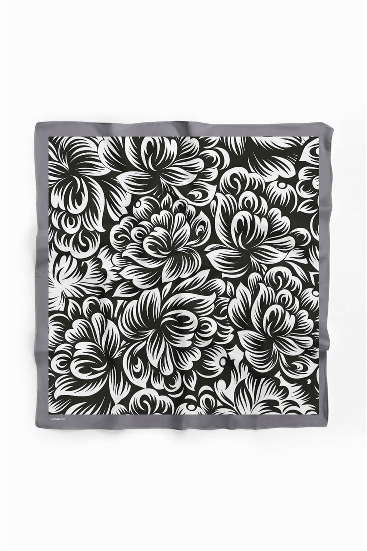 Violla A80 Kadın Çiçek Desenli Bandana 50x50 Siyah Beyaz DG0409-22