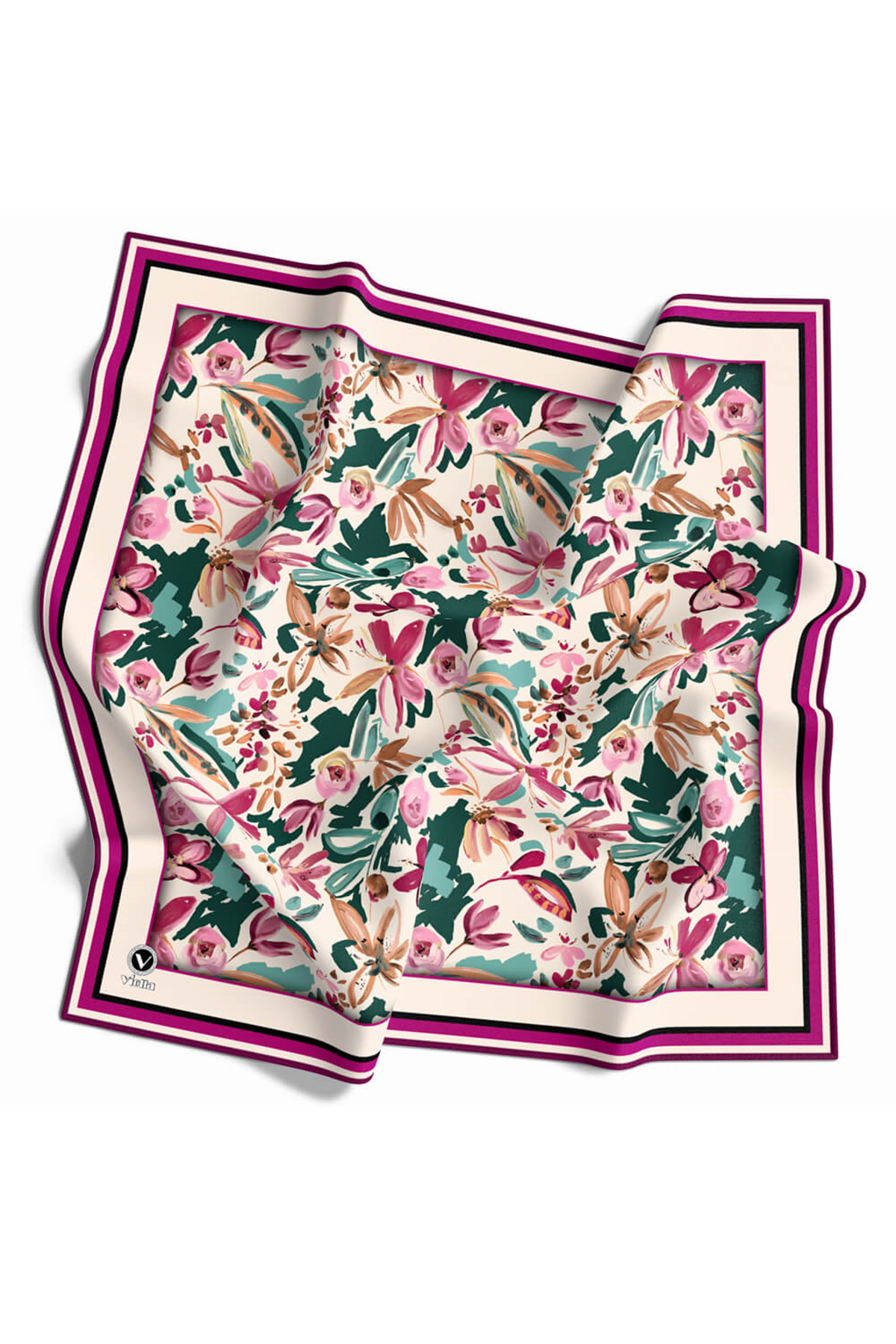 Rayon Çiçek Desenli Mürdüm Renkli 90x90 Dikim Şekli : El Dikişi Eşarp (İpek İçermez)