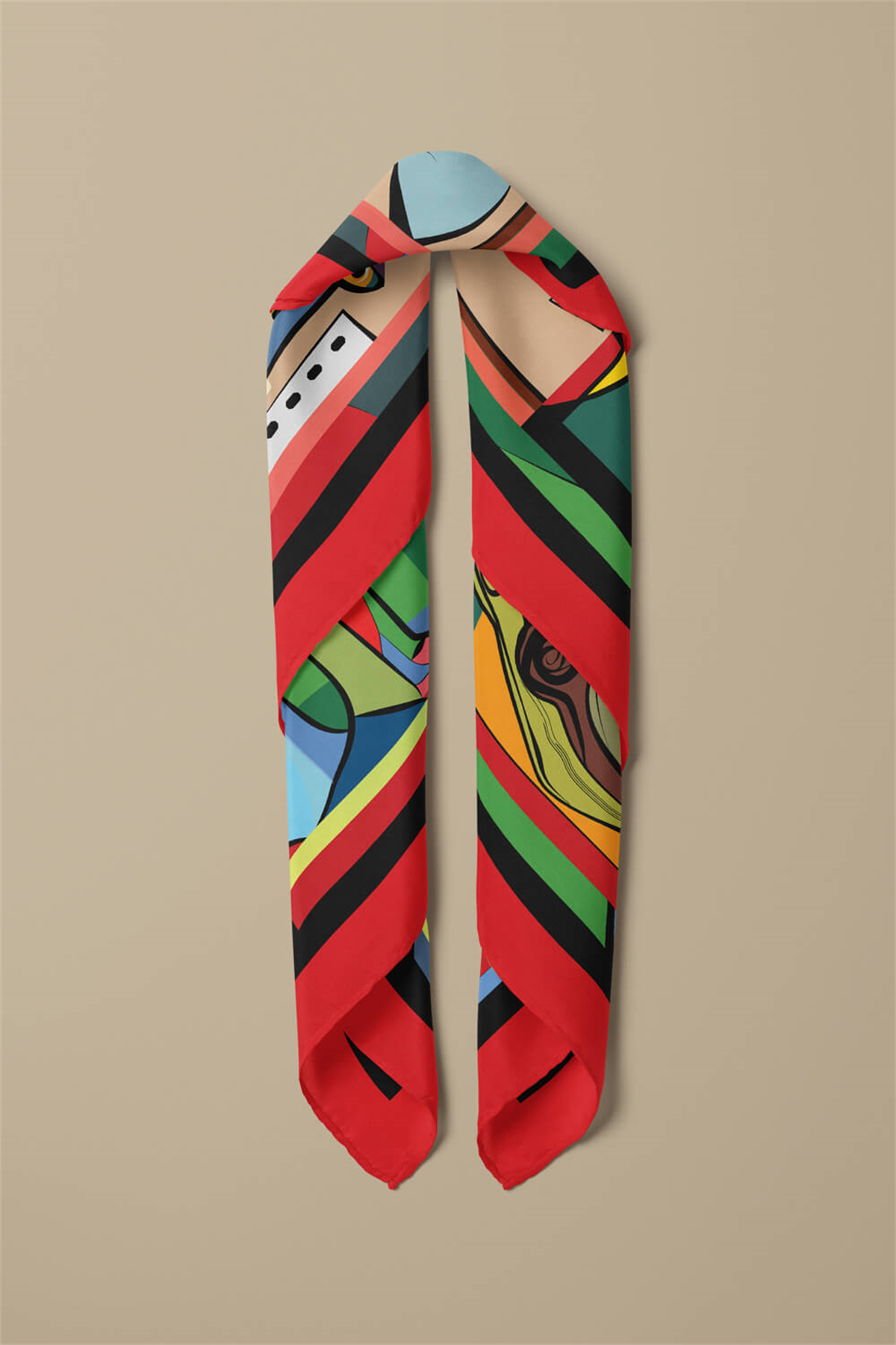 A11 Kadın Portrait Desenli Bandana 50x50 Kırmızı DG0238-22 Snz