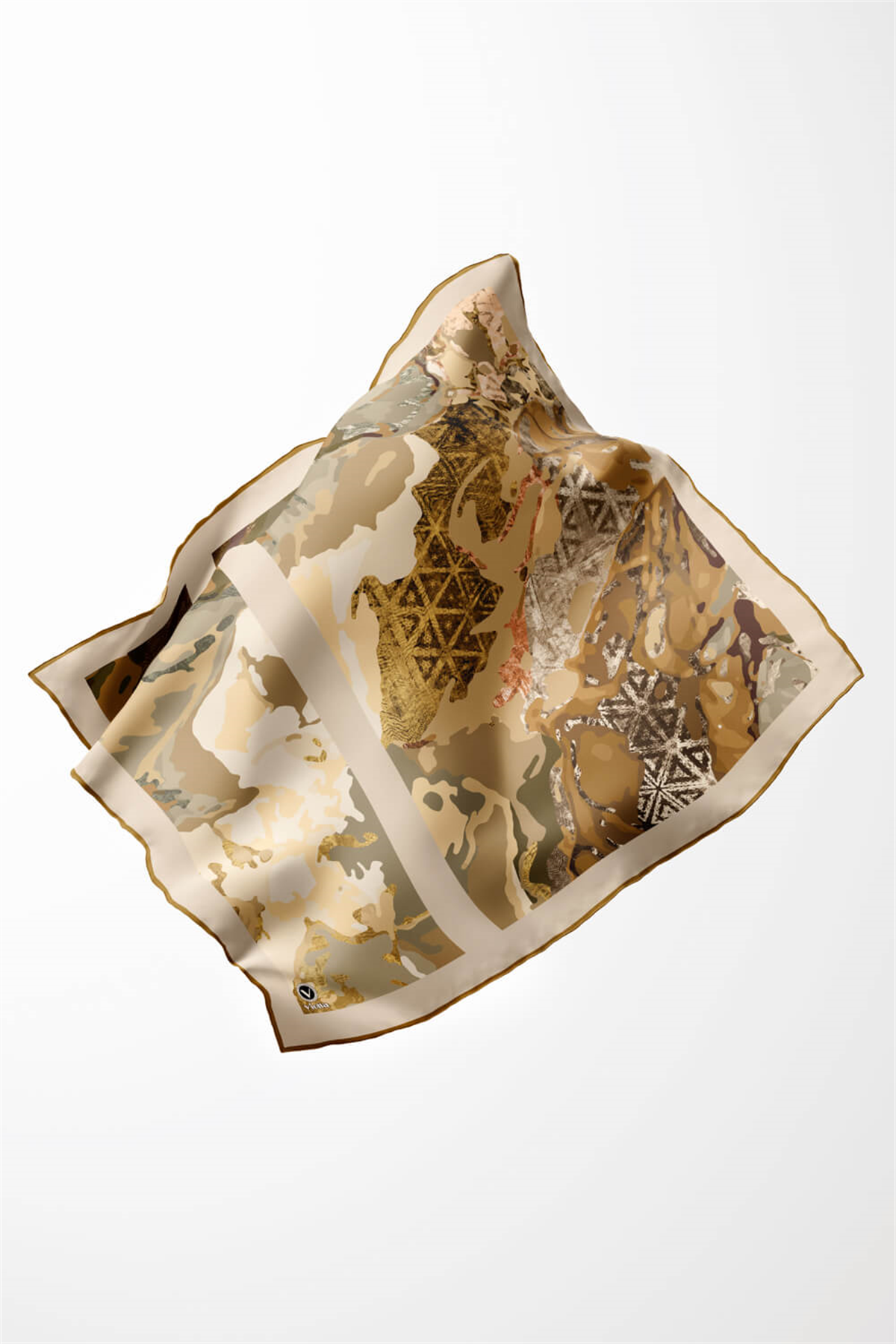 Twill Etnil ve Batik Desenli Hardal Renkli 90x90 Eşarp (İpek İçermez) Dikim Şekli : El Dikişi