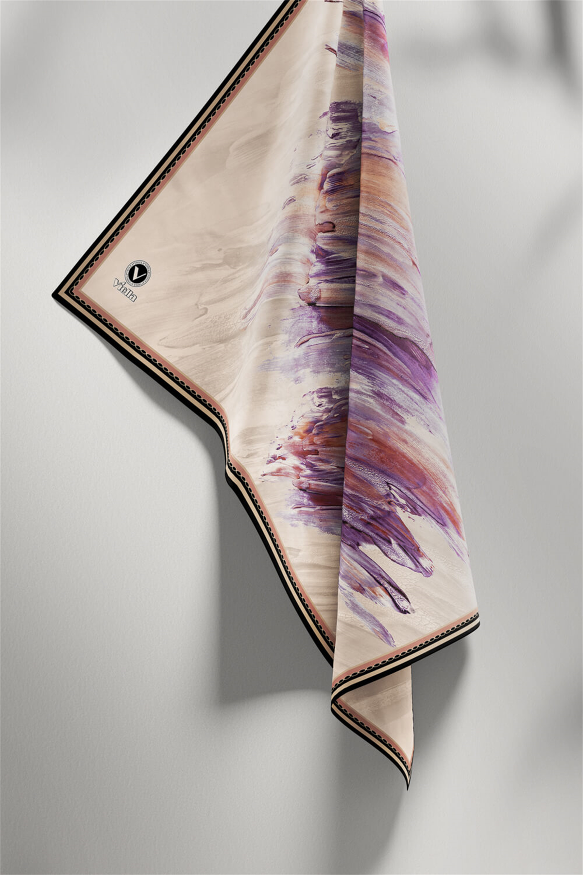 Twill Fırça Darbesi Desenli Somon Renkli 90x90 Eşarp (İpek İçermez) Dikim Şekli : El Dikişi