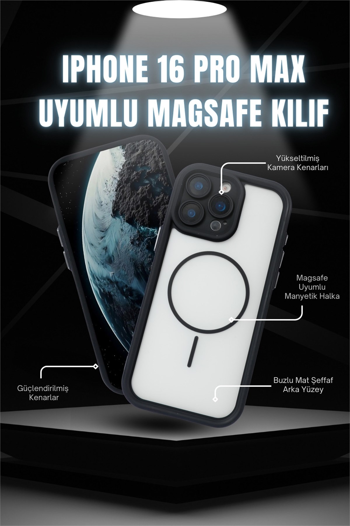 iPhone 16 Pro Max Kılıf – Kamera Korumalı – MagSafe Uyumlu – Siyah Renk – Mat Silikon Telefon Kılıfı